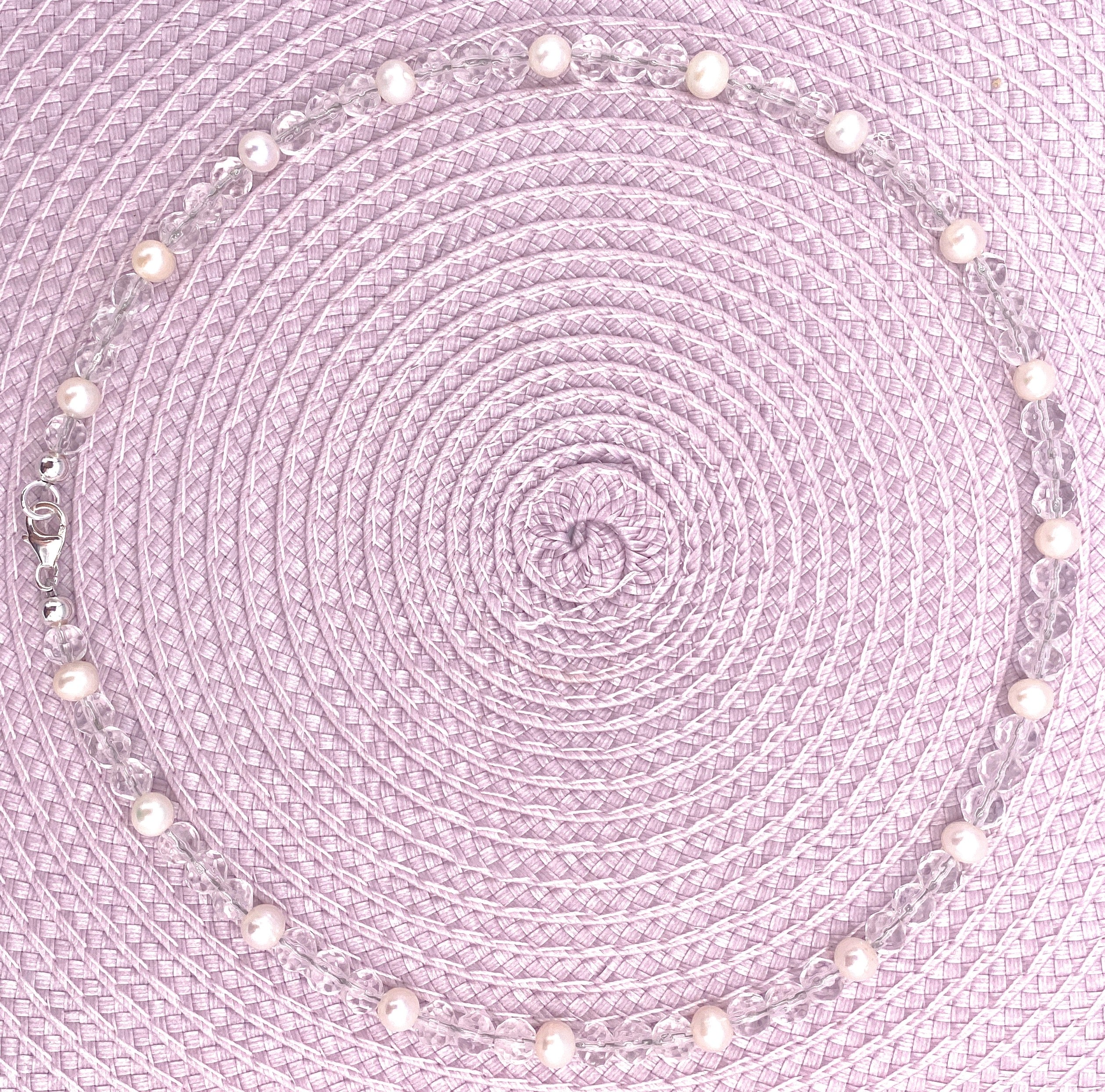 Facettierte Bergkristall Halskette 6mm mit Süßwasserperlen