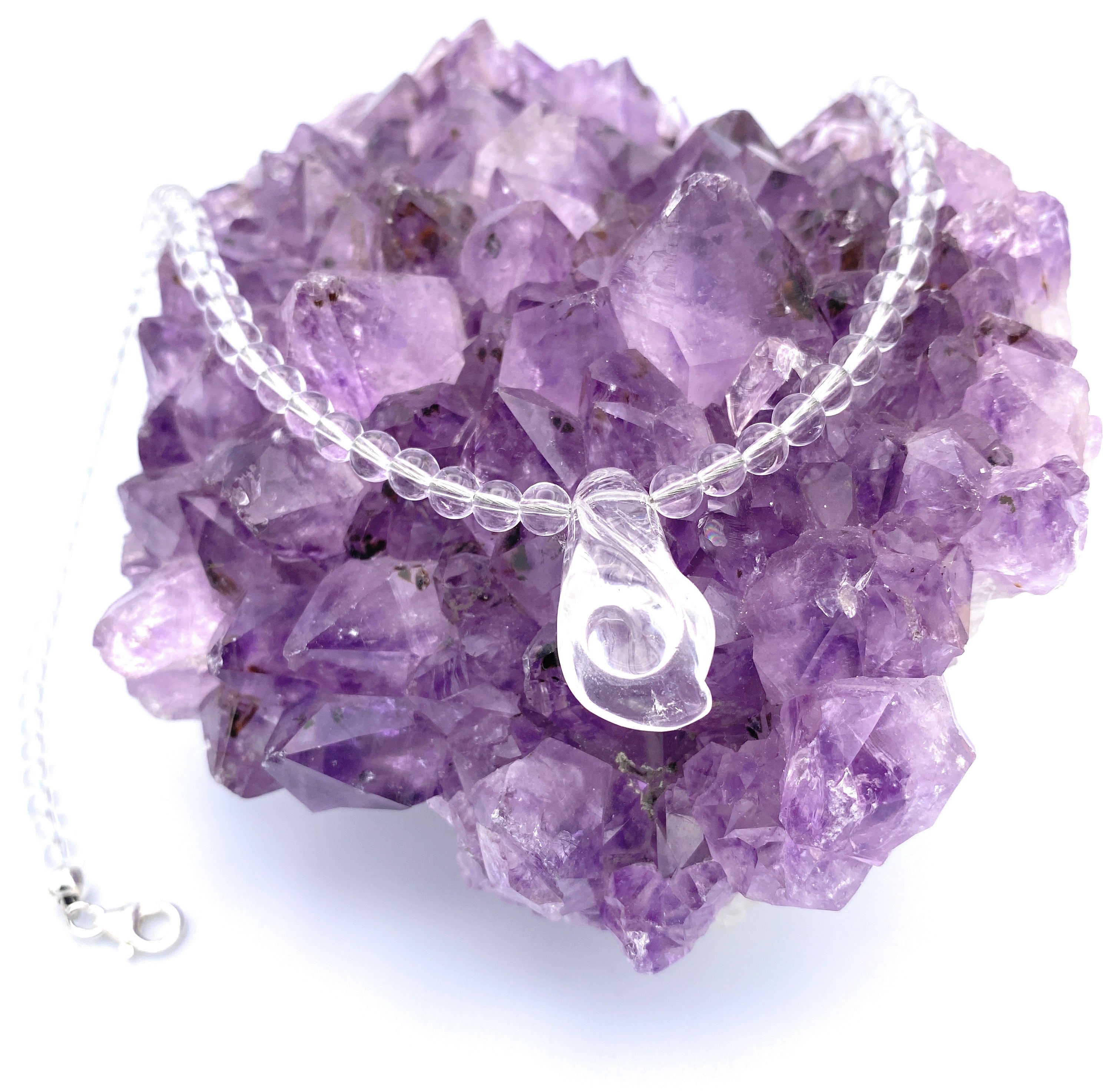 Bergkristall Halskette 4mm mit Blume