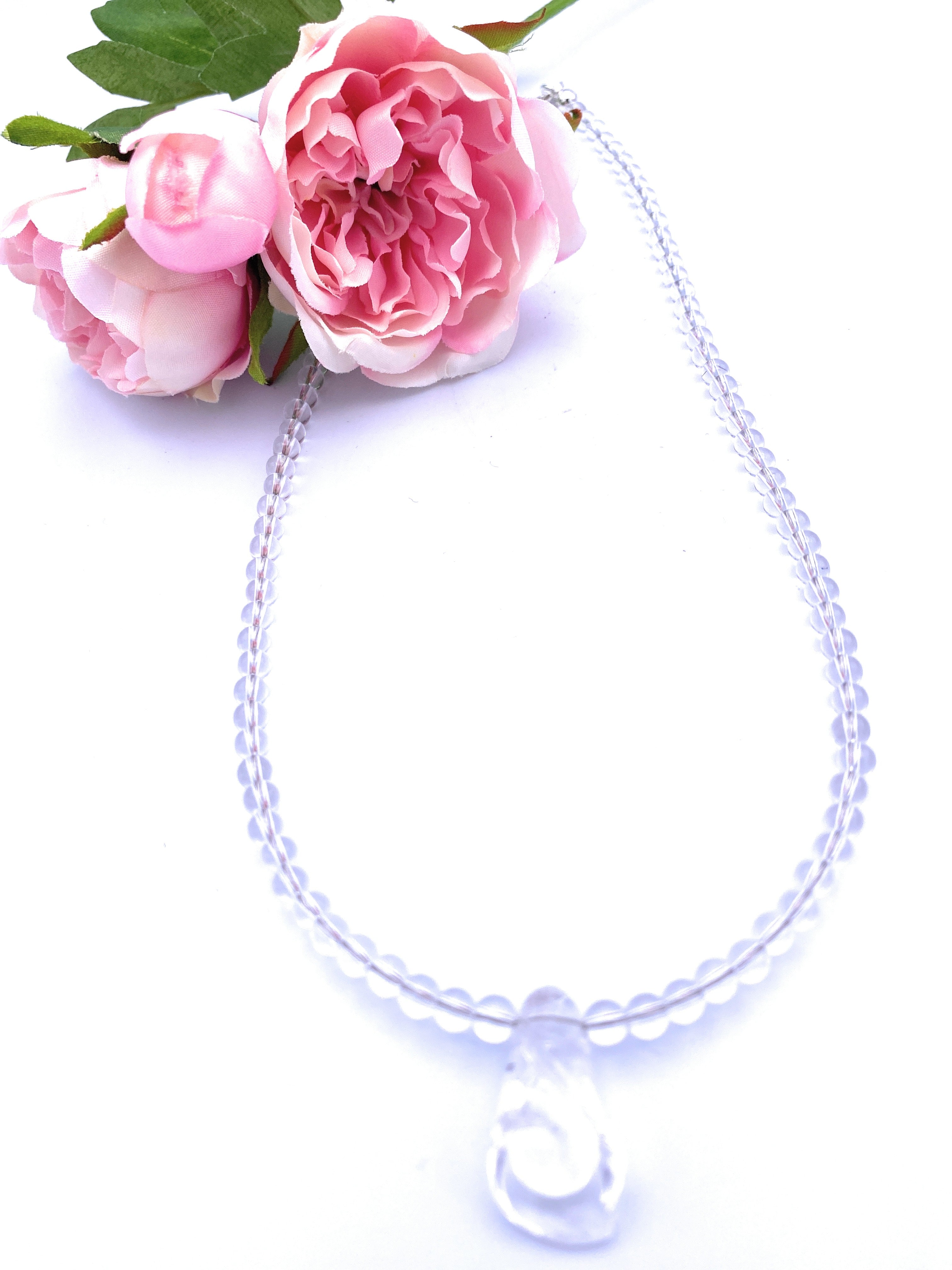 Bergkristall Halskette 4mm mit Blume