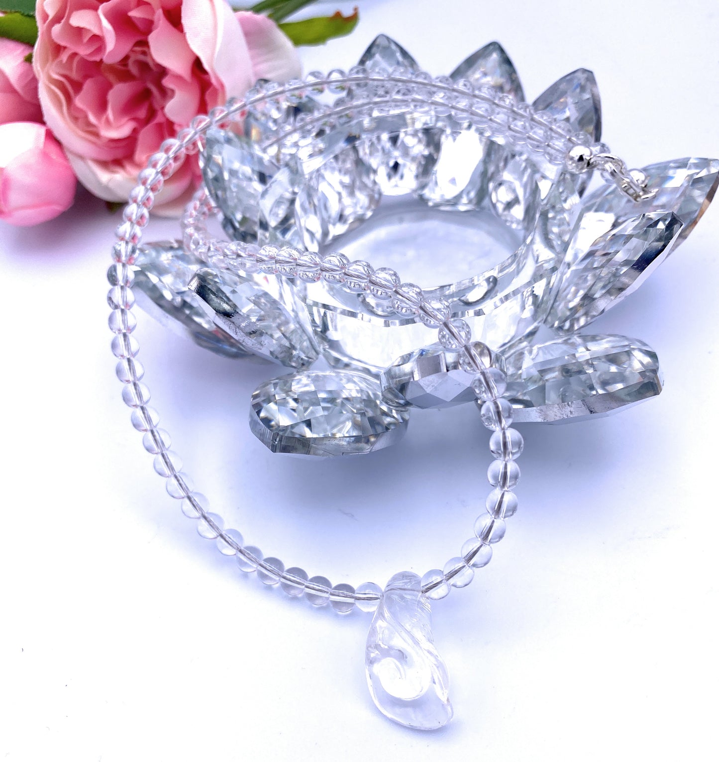 Bergkristall Halskette 4mm mit Blume