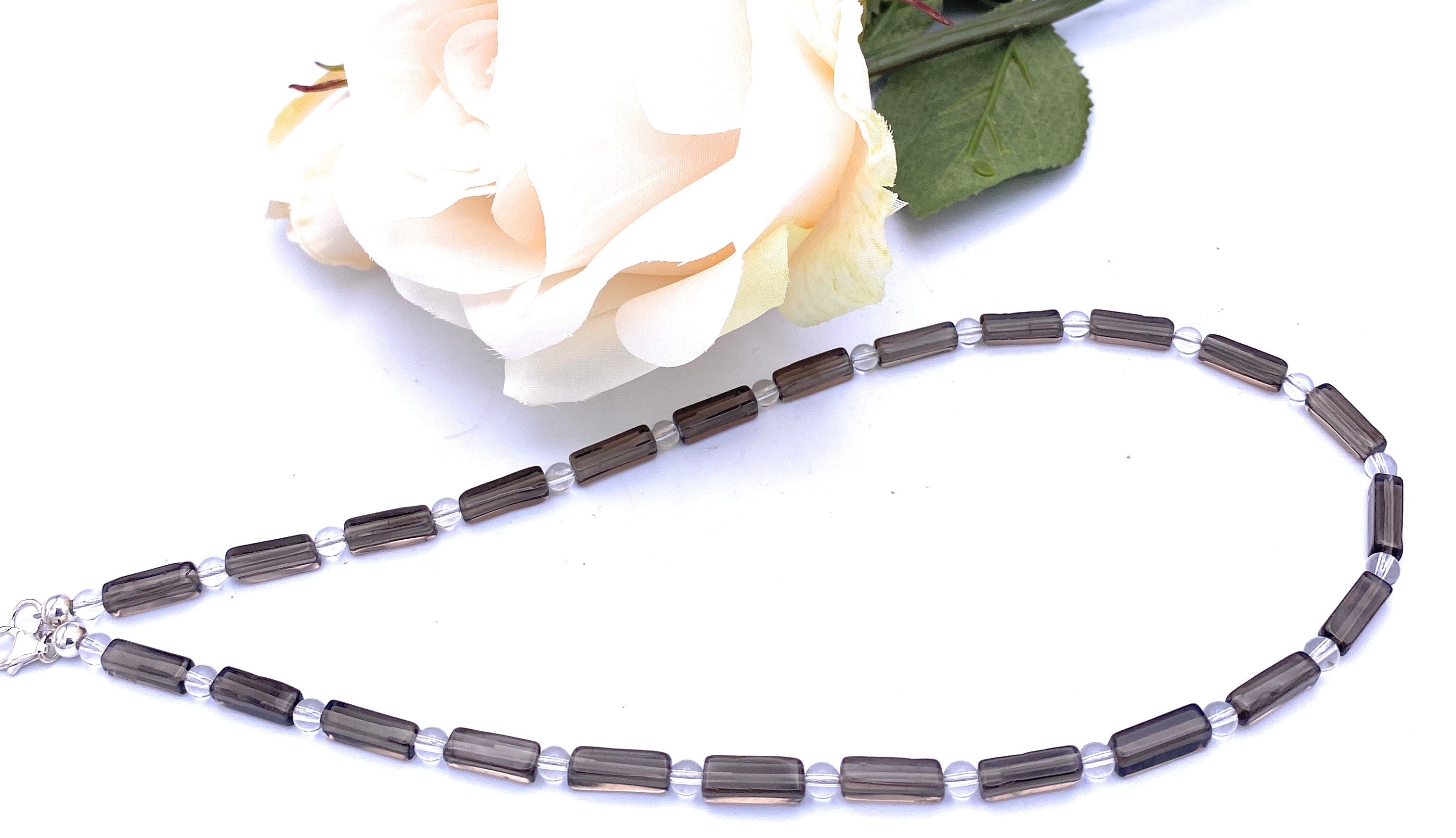 Rauchquarz Walzenkette mit Bergkristall-Kugeln