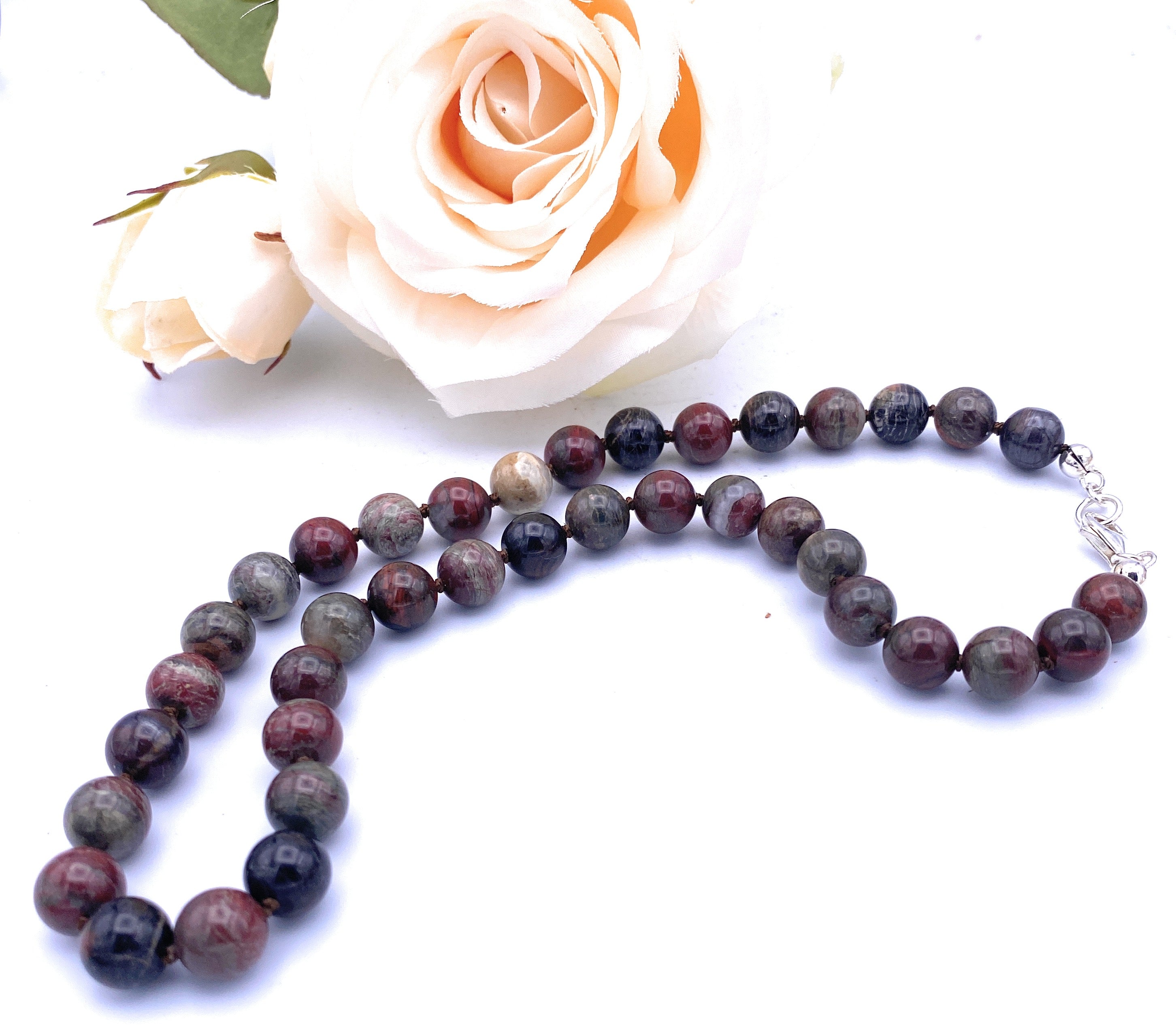 Streifen-Jaspis Kugel Halskette 10mm