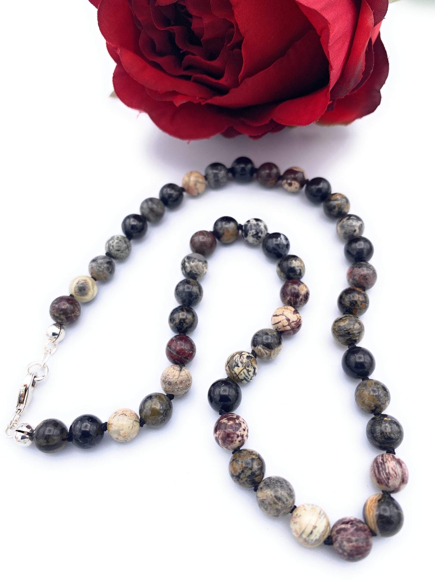 Picasso-Jaspis Kugel Halskette 8mm