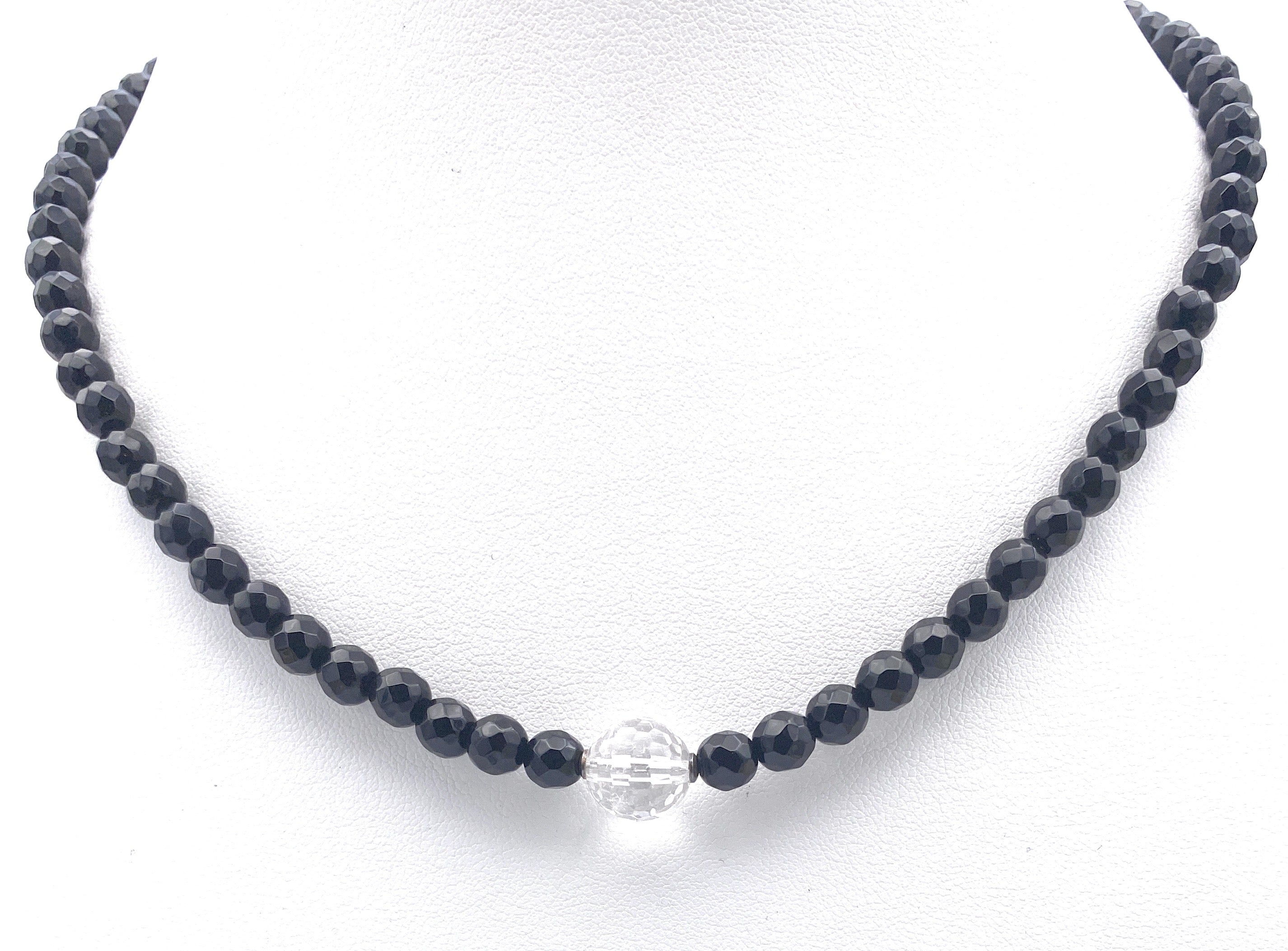 Onyx Halskette mit Bergkristall Kugel