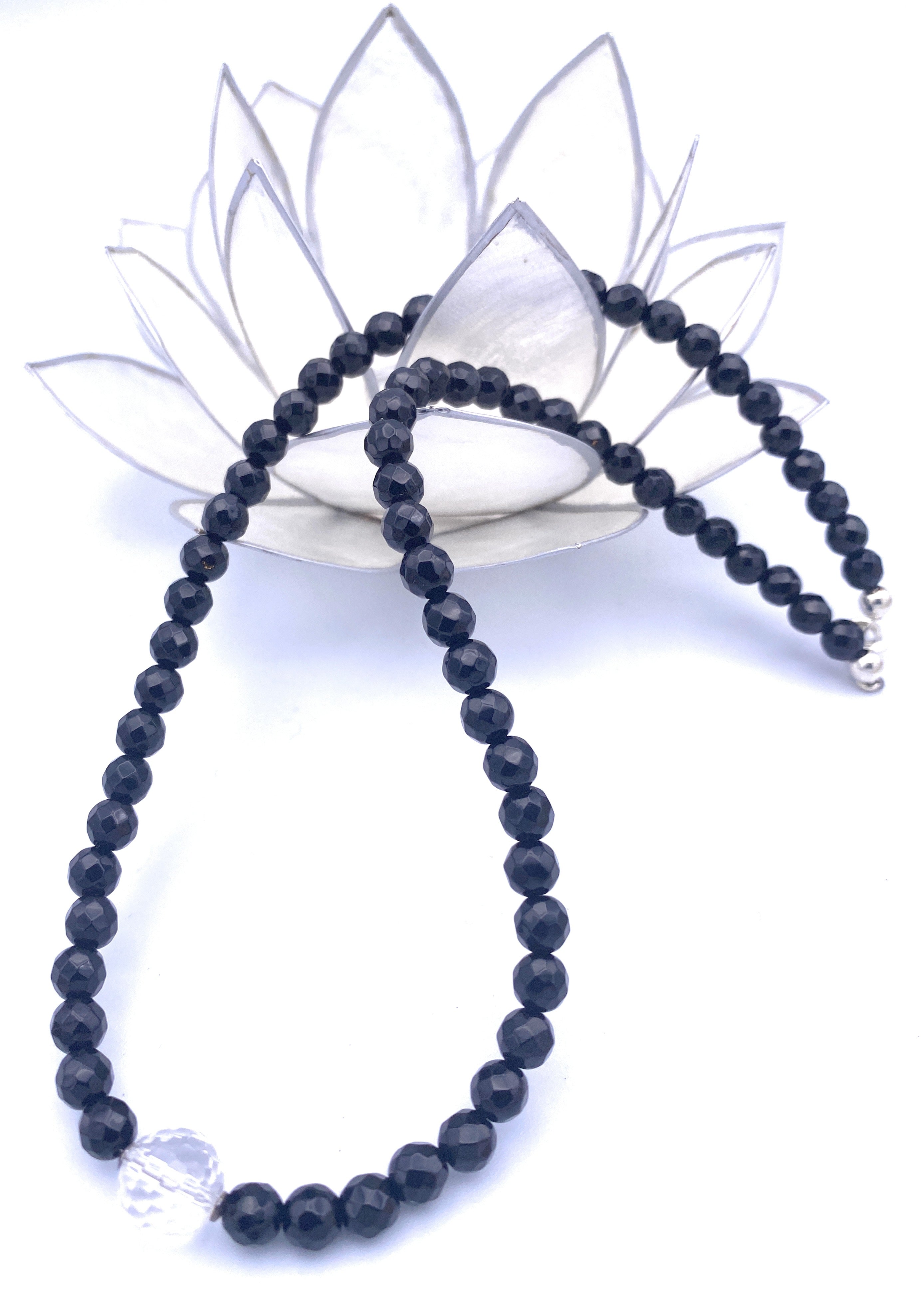 Onyx Halskette mit Bergkristall Kugel