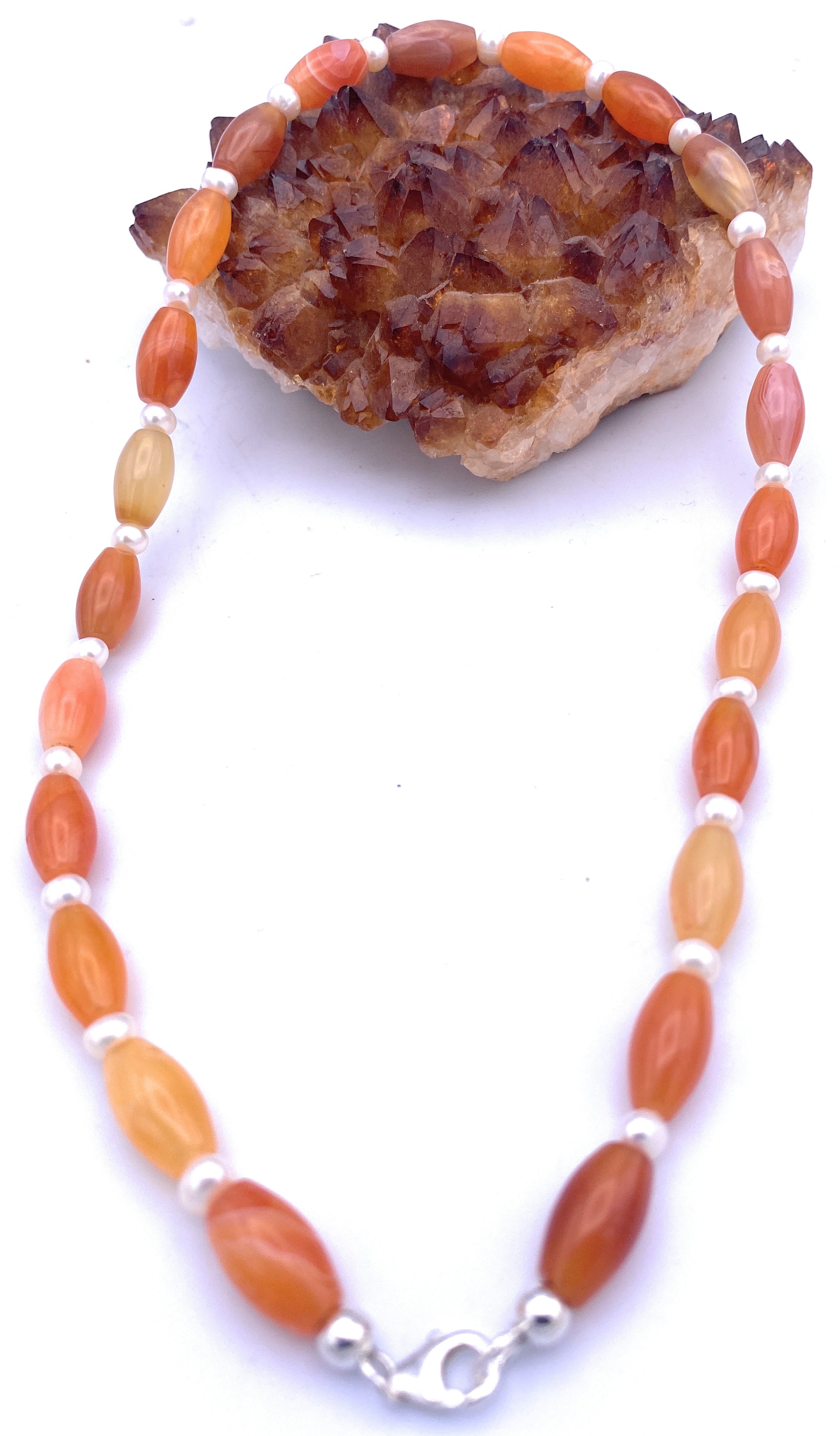 Carneol Olivenkette mit Süßwasserperlen