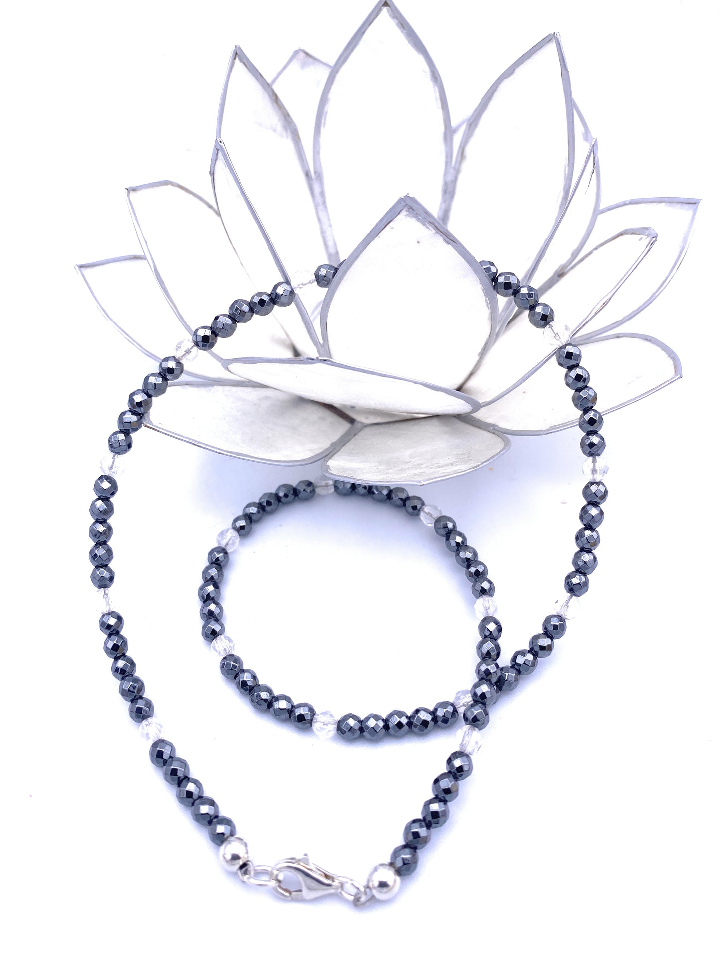 Hämatit Halskette mit Bergkristall