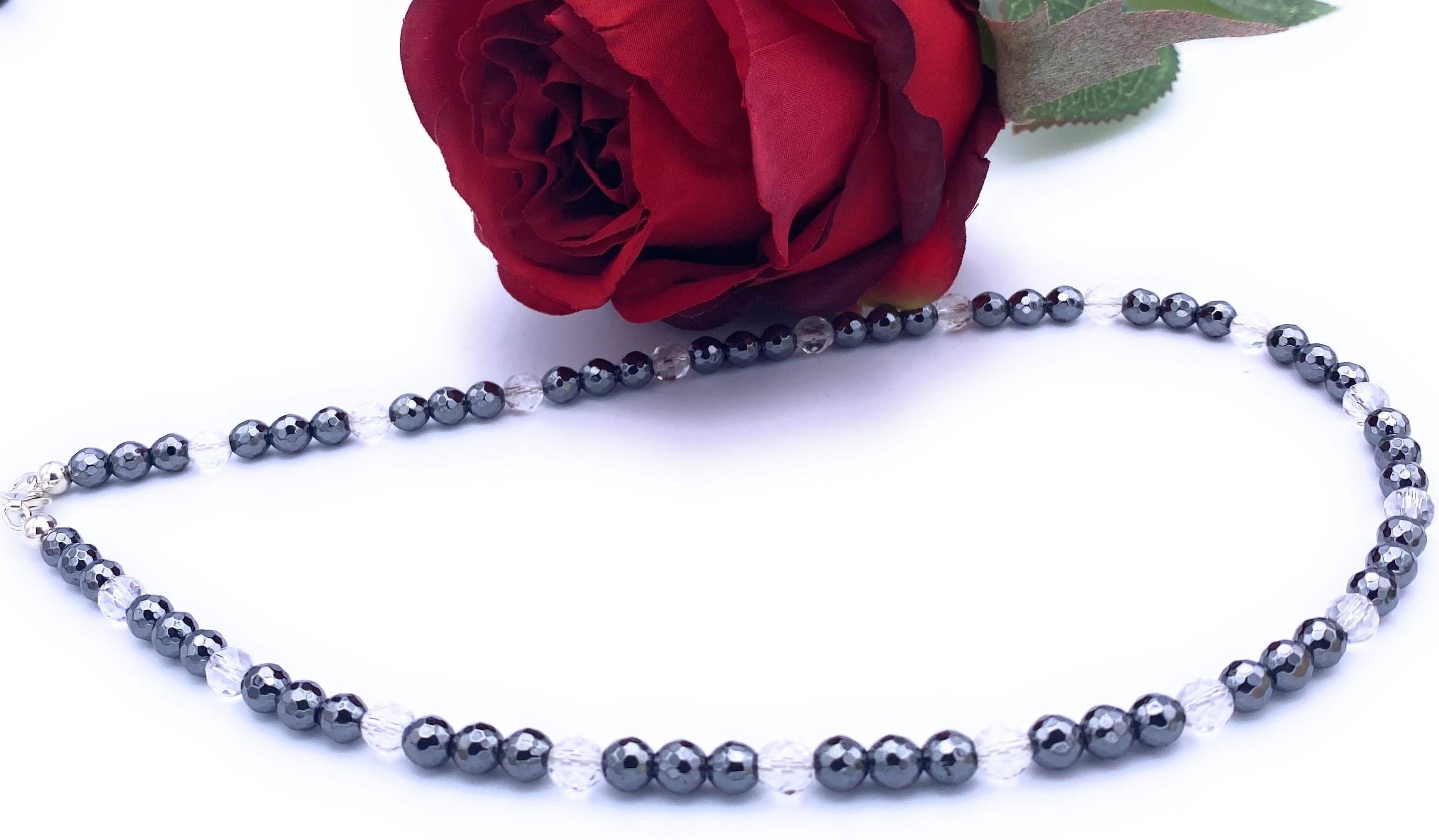 Hämatit Halskette mit Bergkristall 6mm