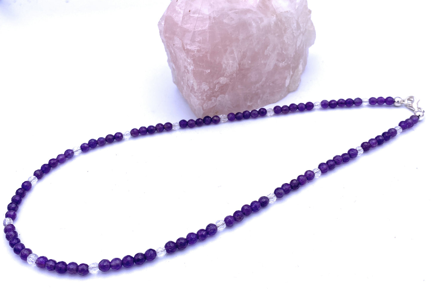 Facettierte Amethyst Halskette mit Bergkristall 4mm