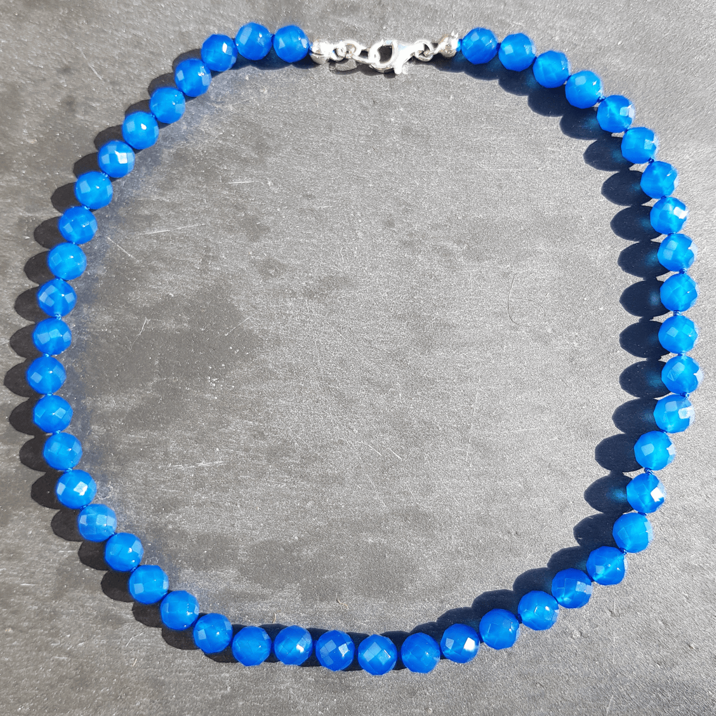 Ozeanblaue Achat Halskette mit Perlseide