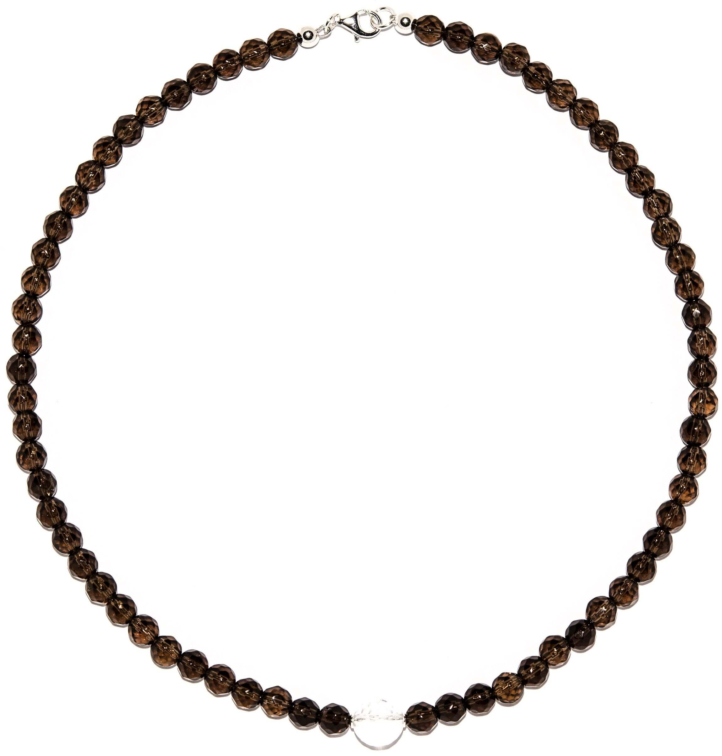 Rauchquarz-Halskette-mit-facettierter-Bergkristall-Kugel-rund