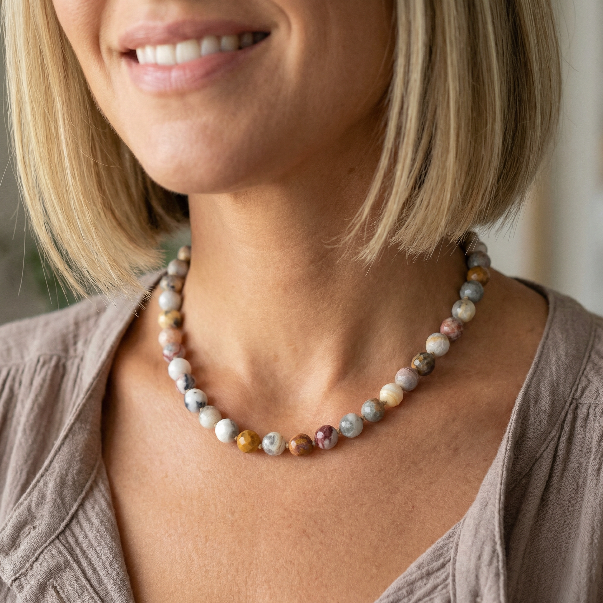 Facettierte Achat "Crazy-Lace" Halskette 8mm