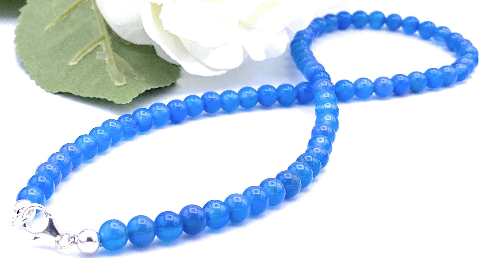 Blaue Achat Kugel Halskette 6mm