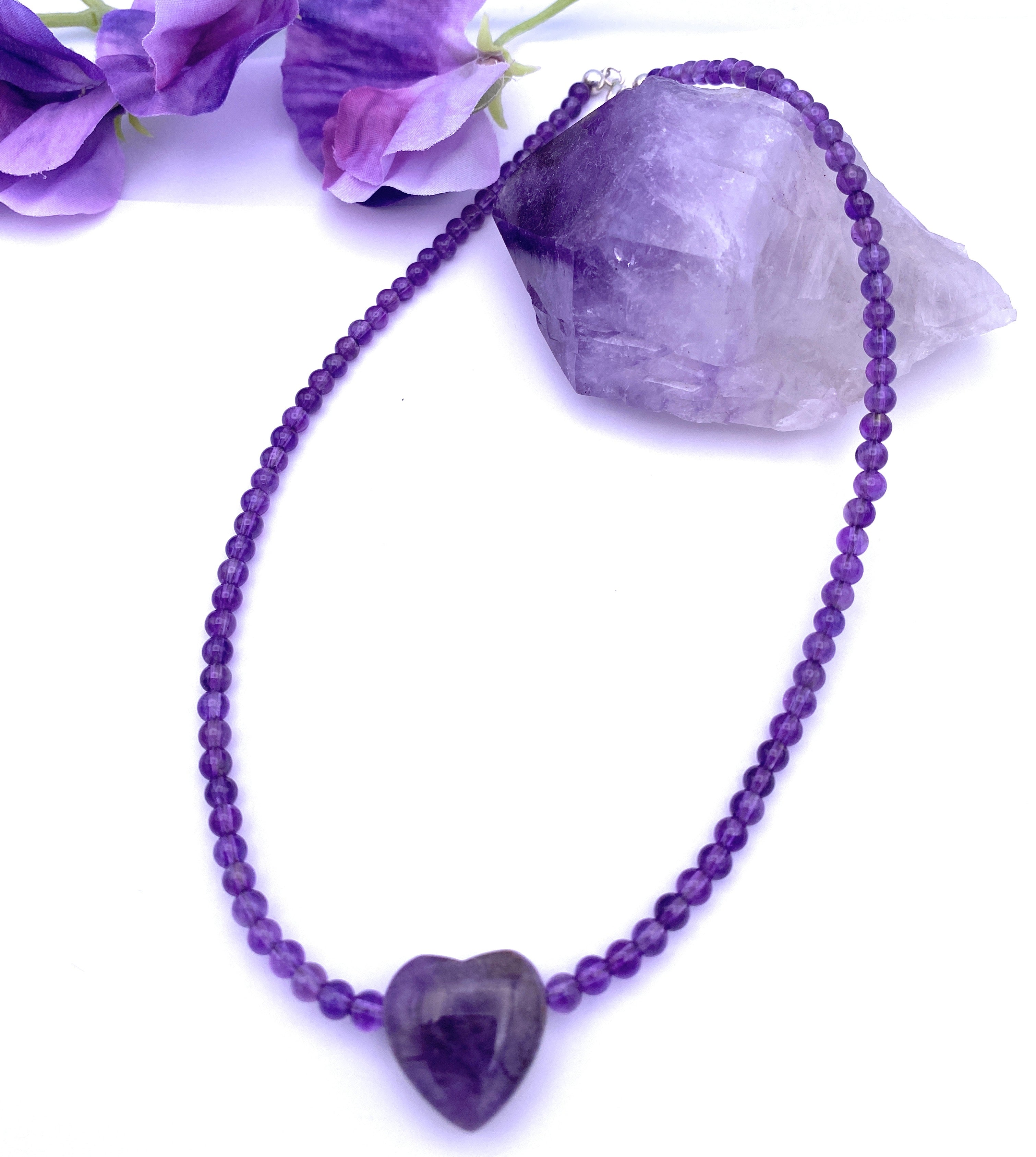 Amethyst Kugel Halskette 4mm mit Herz