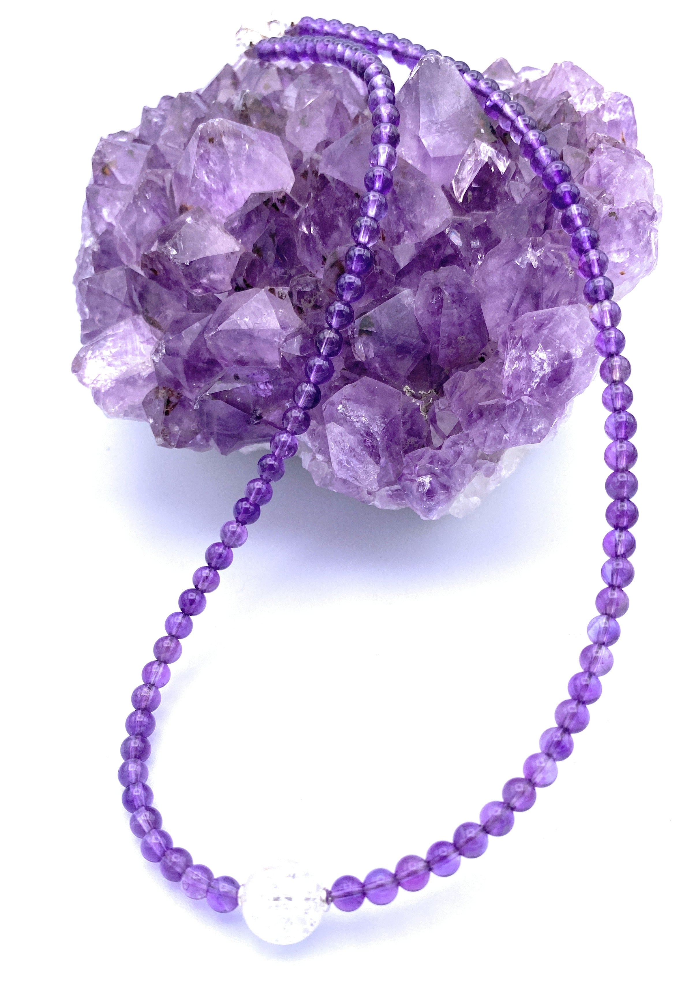 Amethyst Halskette mit Bergkristall Kugel
