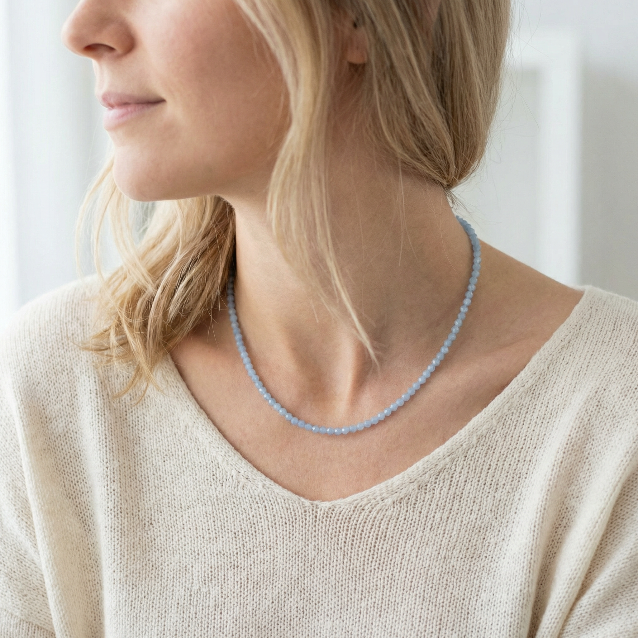 Facettierte Aquamarin Halskette 4 mm