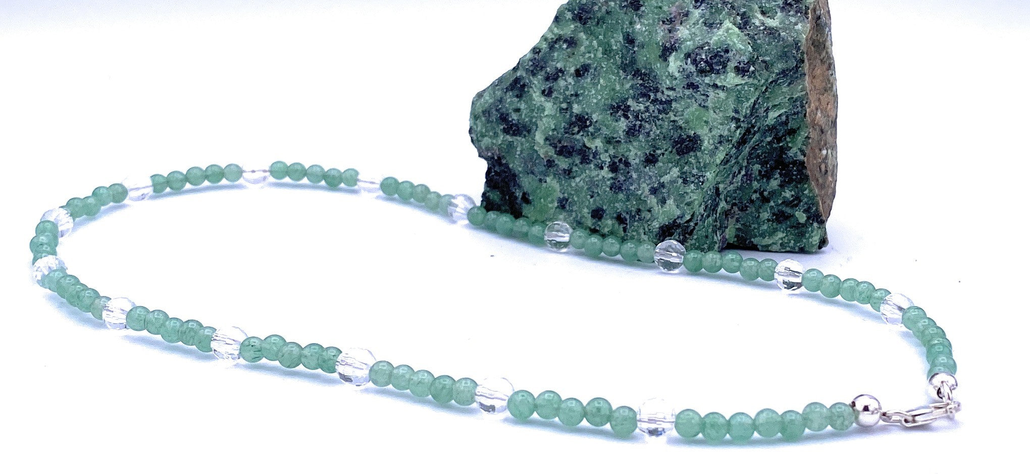 Aventurin Kugel Halskette 4mm mit Bergkristall