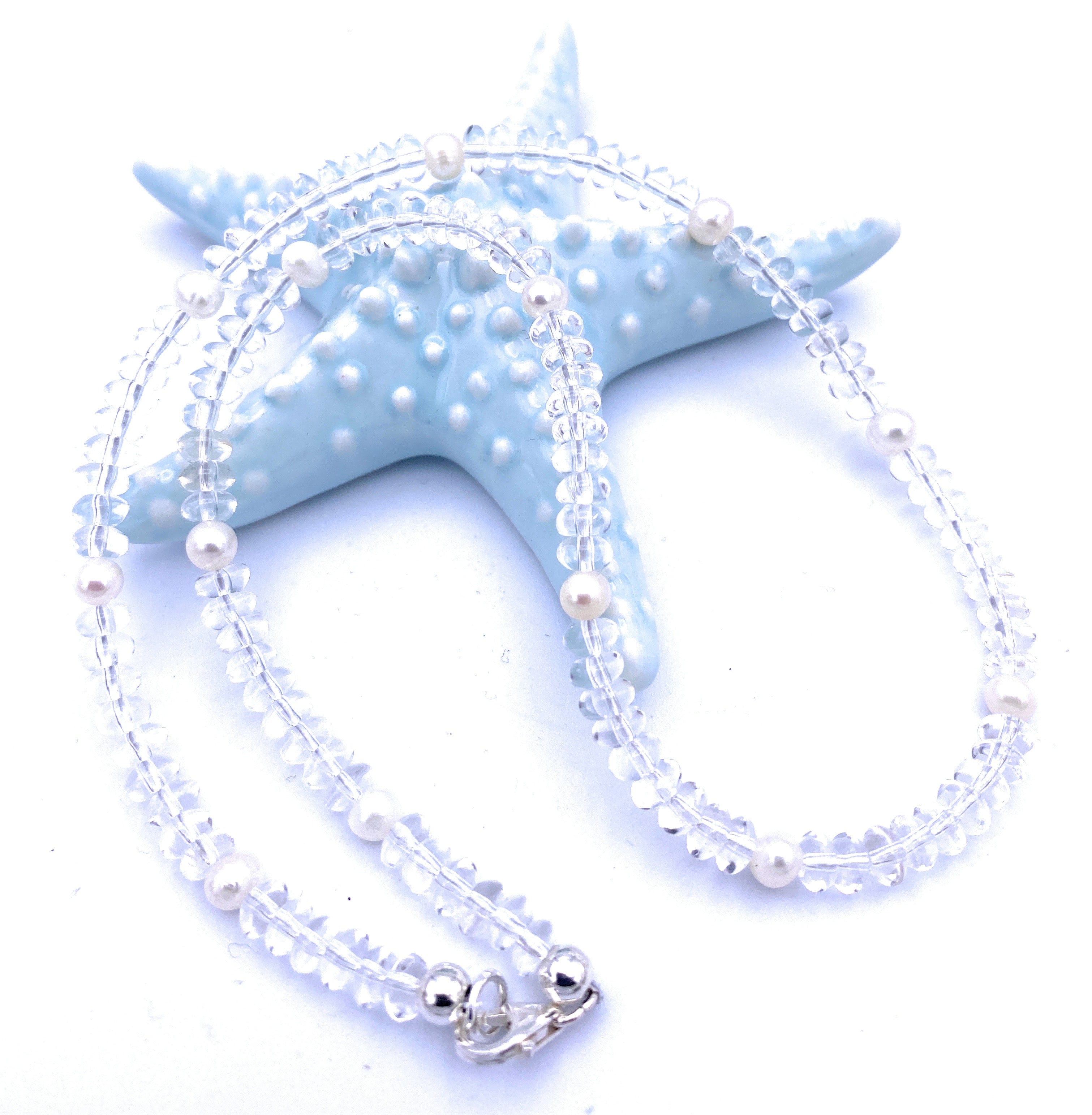 Bergkristall Linsen-Kette mit Süßwasserperlen