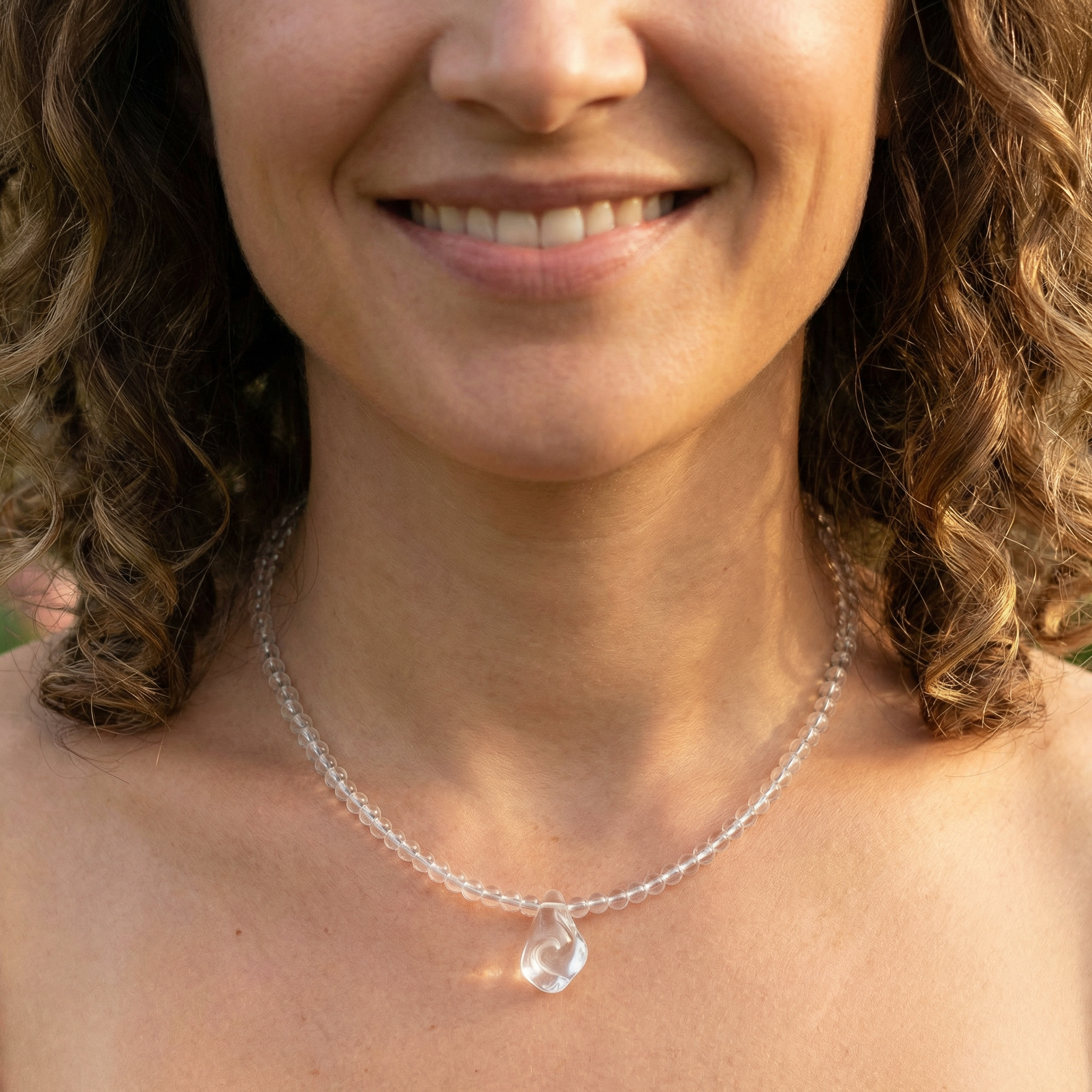 Bergkristall Halskette 4mm mit Blume