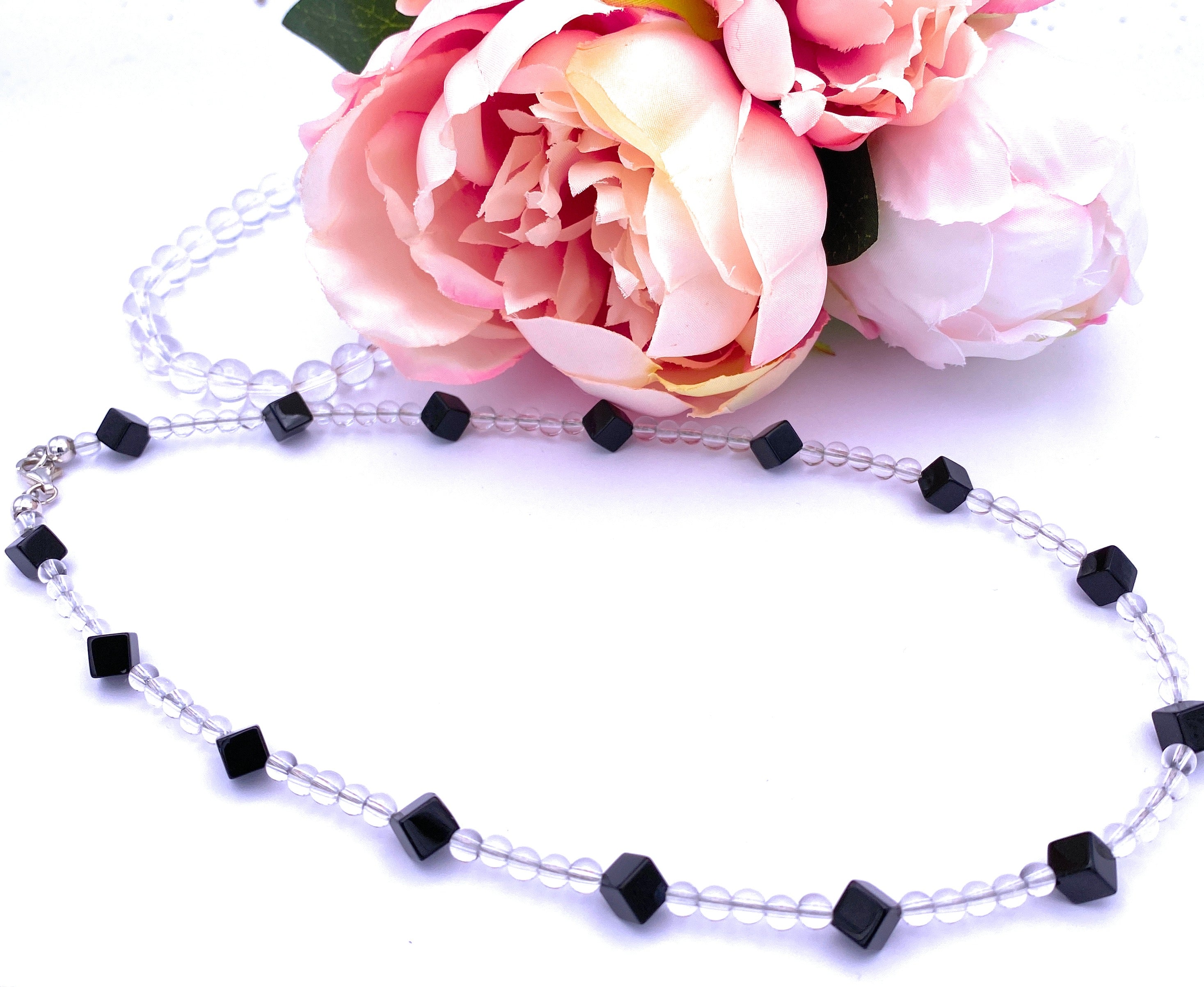 Bergkristall Halskette mit Onyx