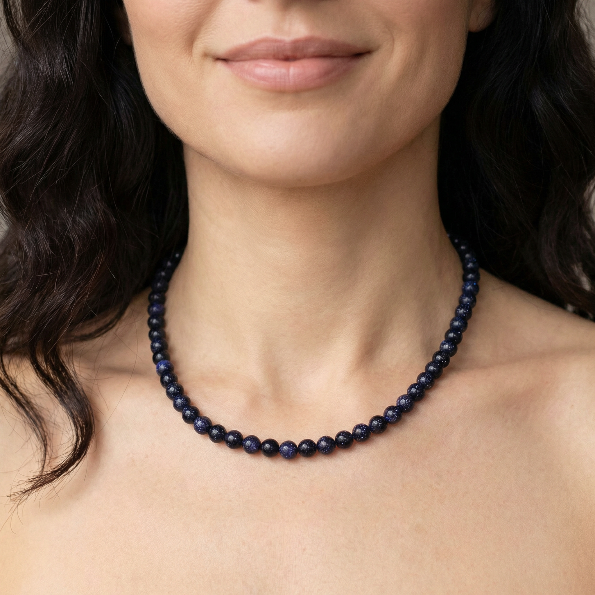 Blaufluss Kugel Halskette 6mm