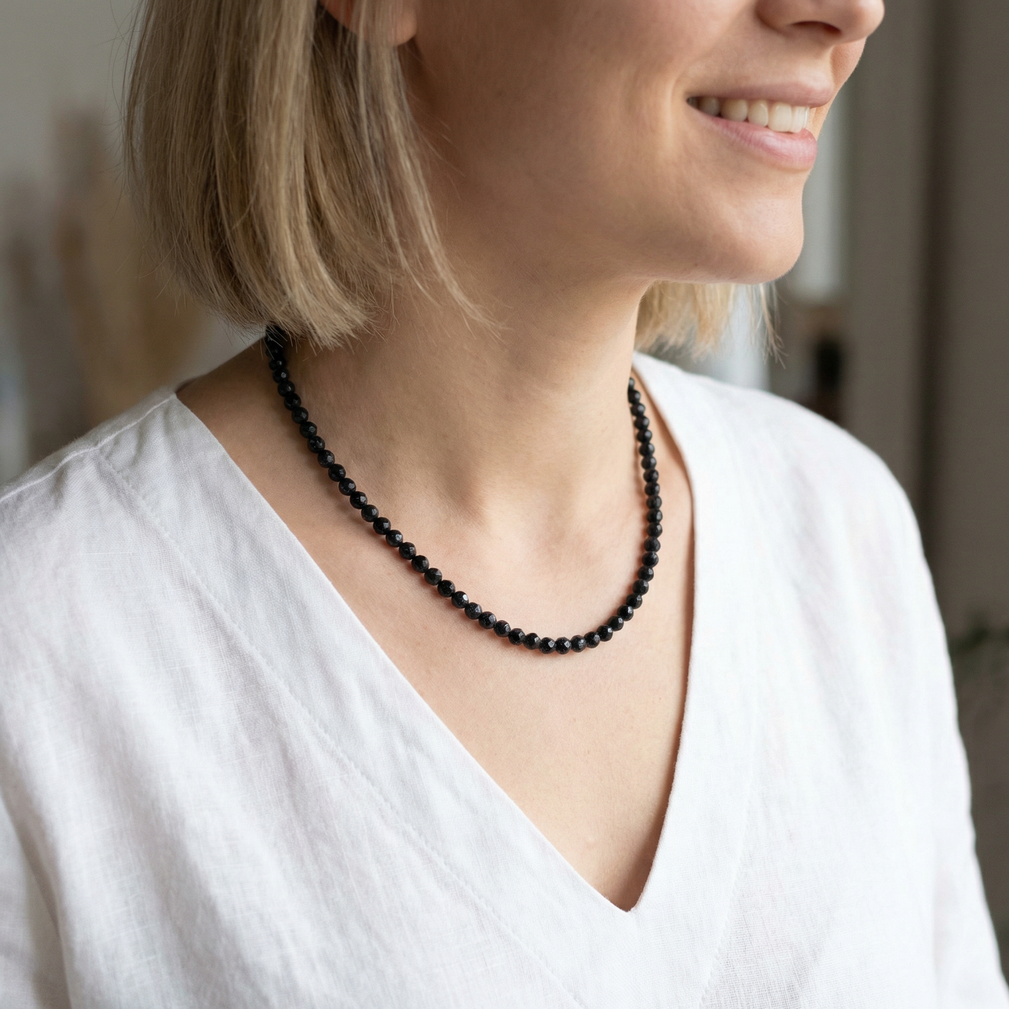 Facettierte Blaufluss Halskette 6mm