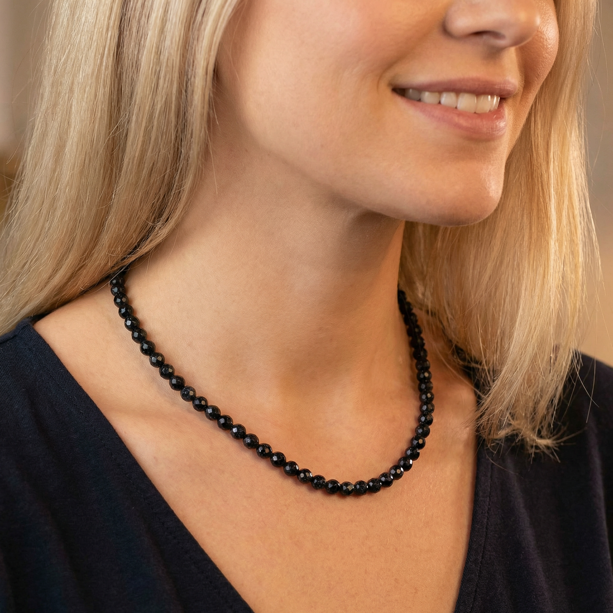 Facettierte Blaufluss Halskette 6mm
