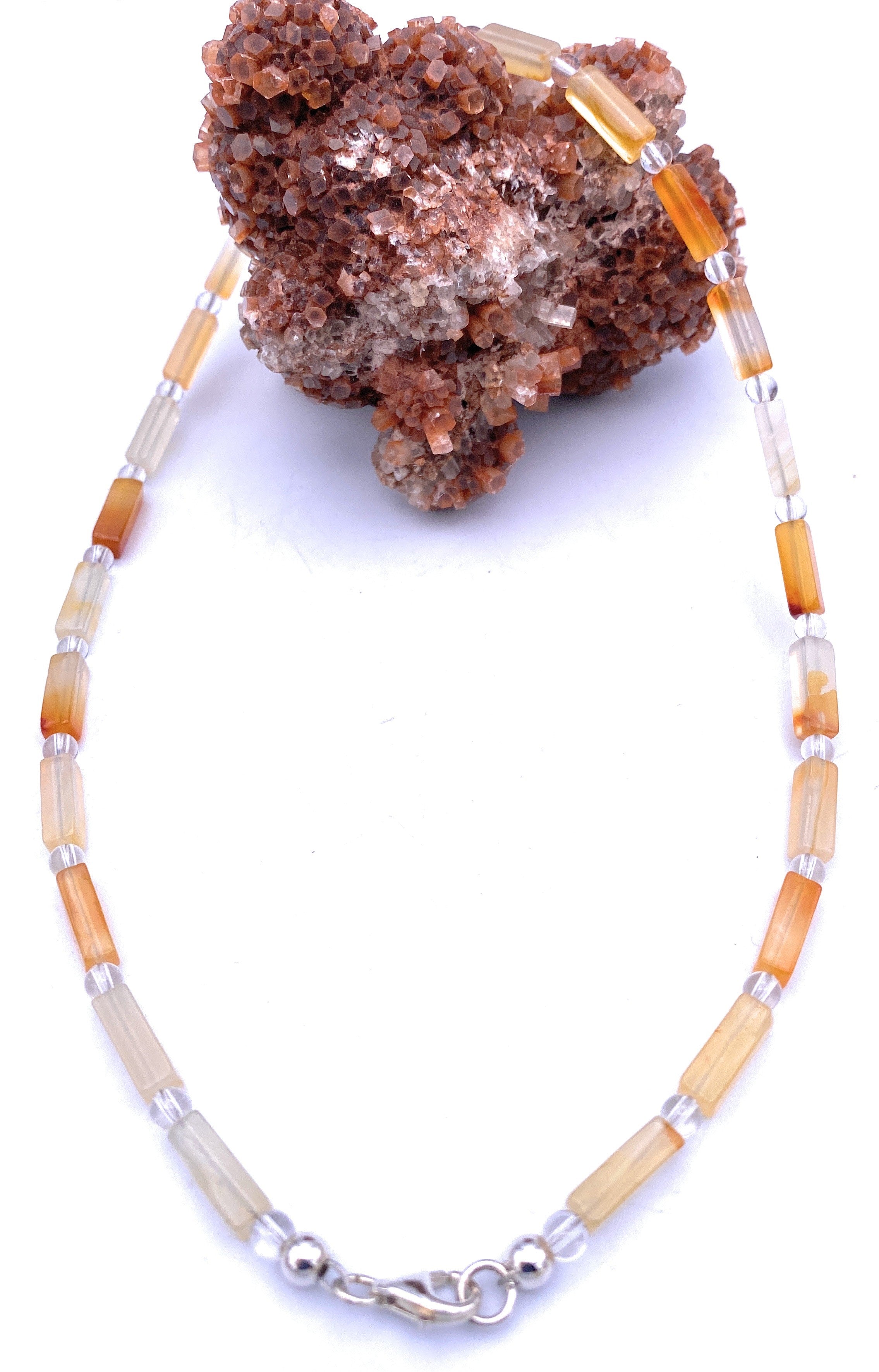 Carneol Halskette mit Bergkristall