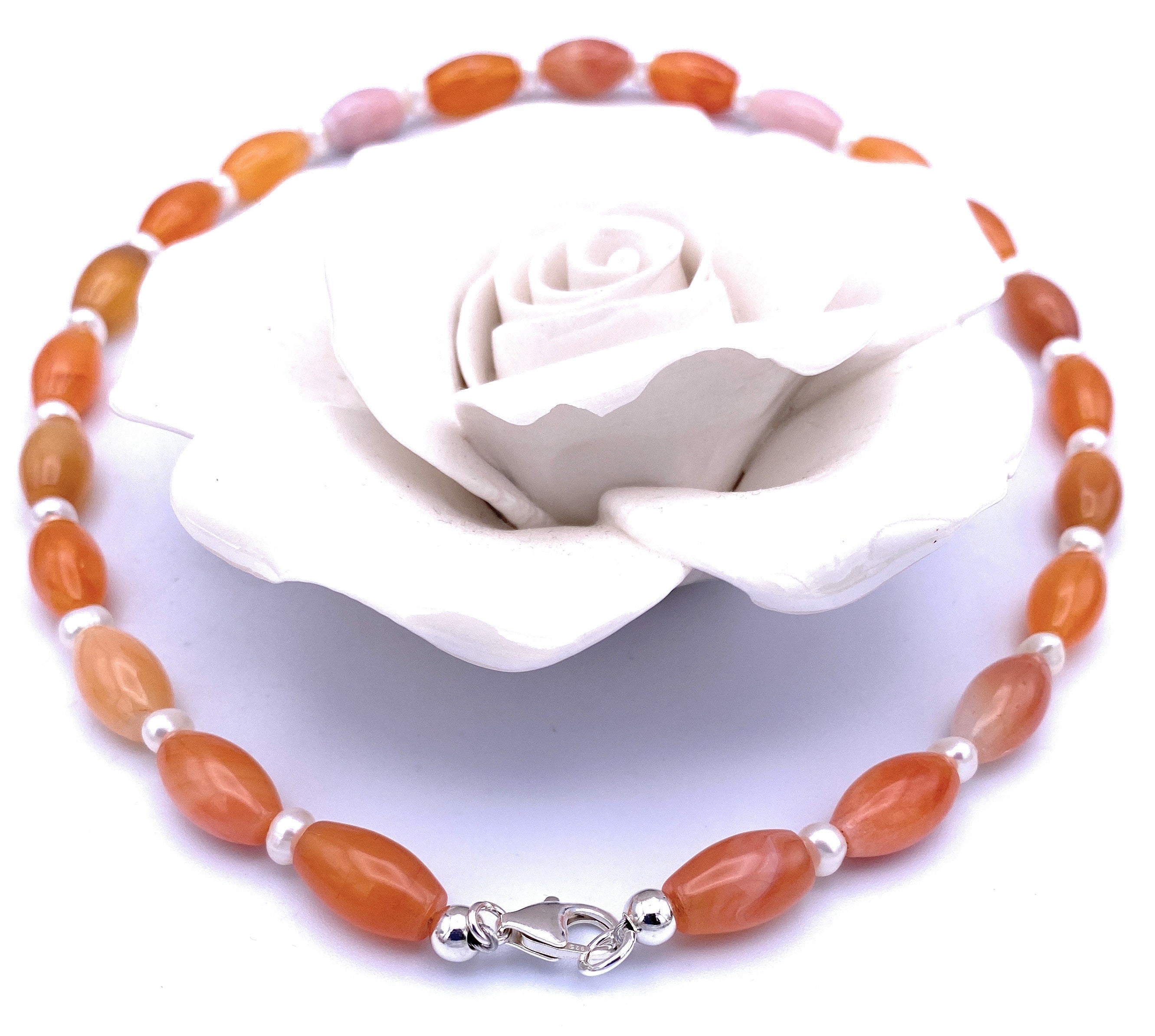 Carneol Olivenkette mit Süßwasserperlen