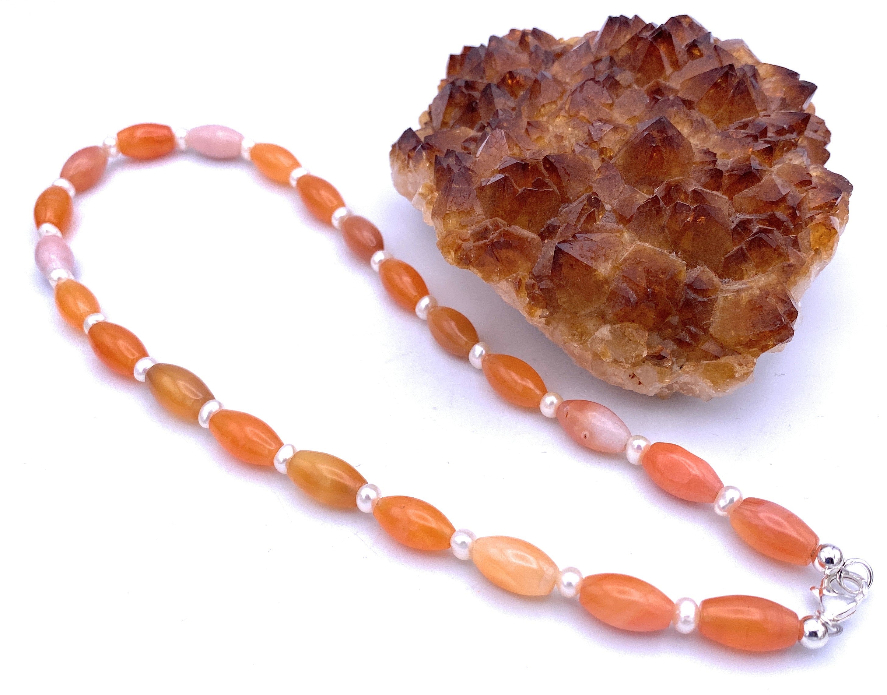 Carneol Olivenkette mit Süßwasserperlen