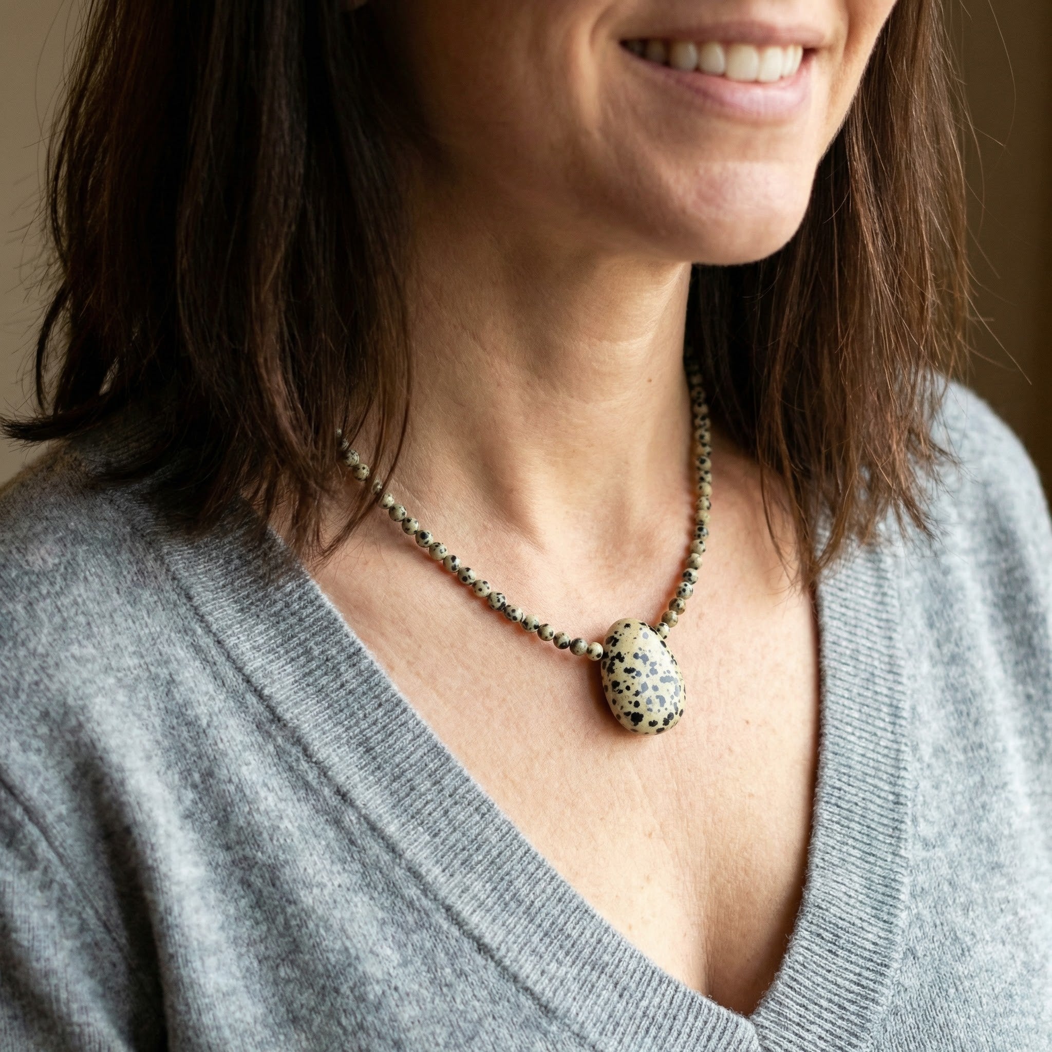 Dalmatiner-Jaspis Halskette 4mm mit Anhänger