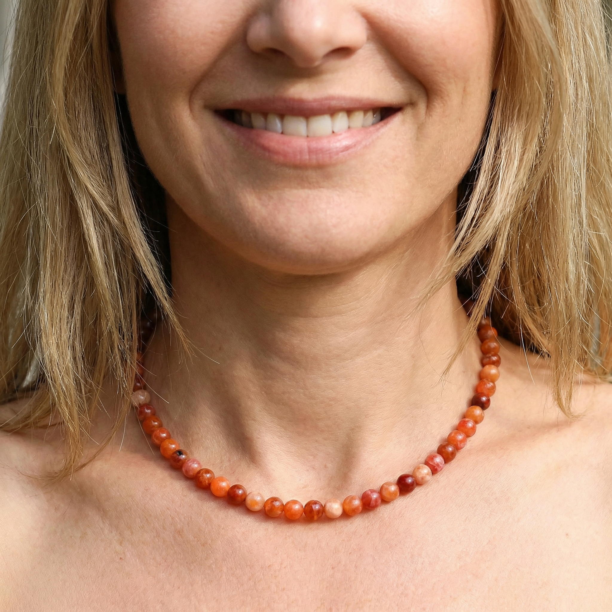 Feuer-Achat Kugel Halskette 6mm