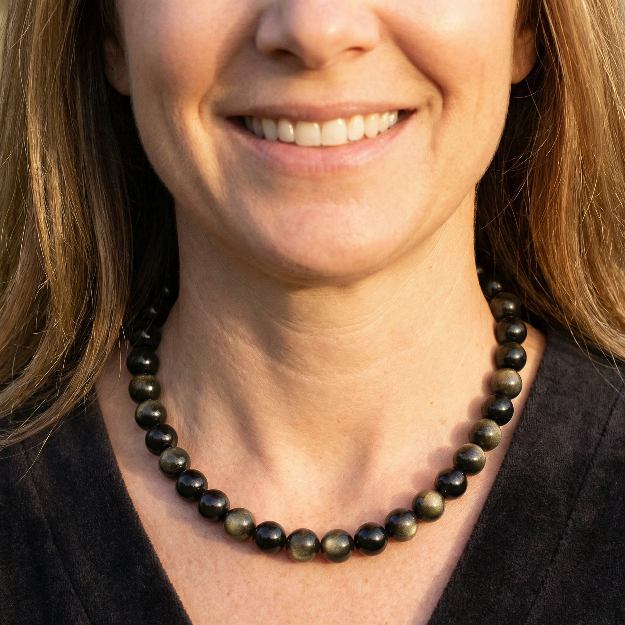 Gold-Obsidian Kugel Halskette 10mm