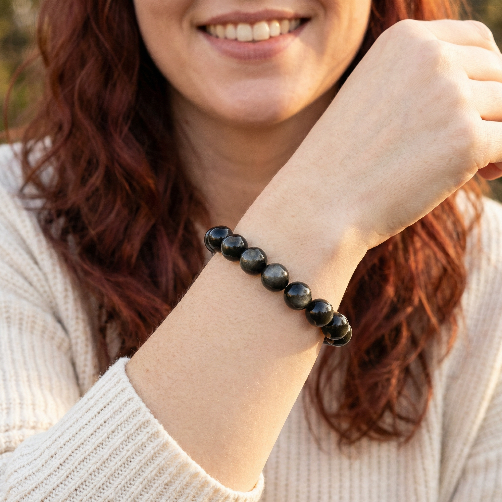 Gold-Obsidian Kugel Armband 10mm