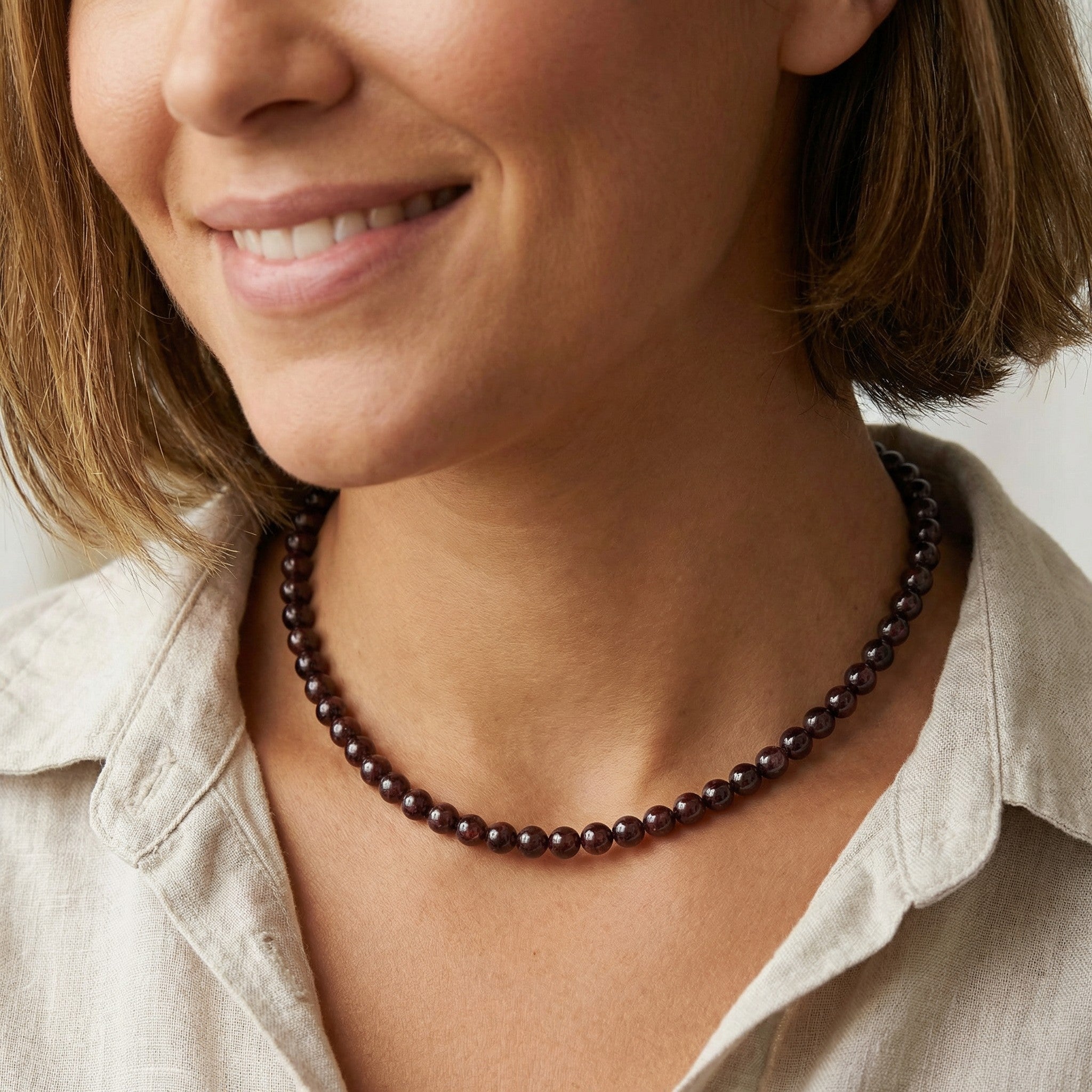 Granat Kugel Halskette 6mm