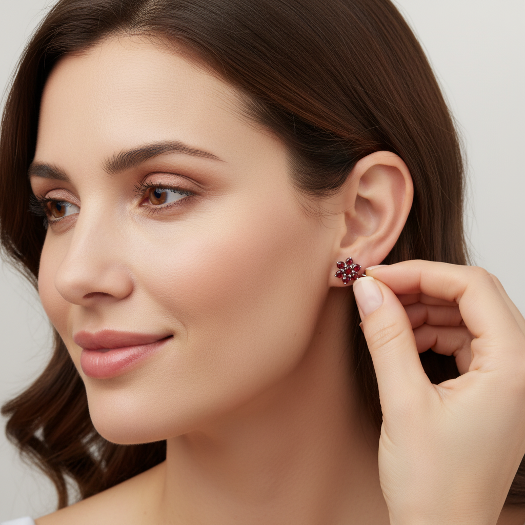 Facettierte Granat Ohrstecker Blume