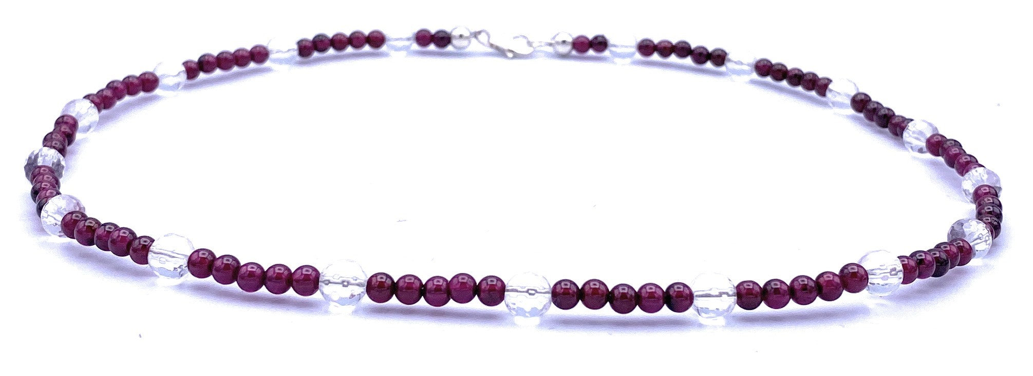 Granat Halskette 4mm mit facettierten Bergkristall Kugeln