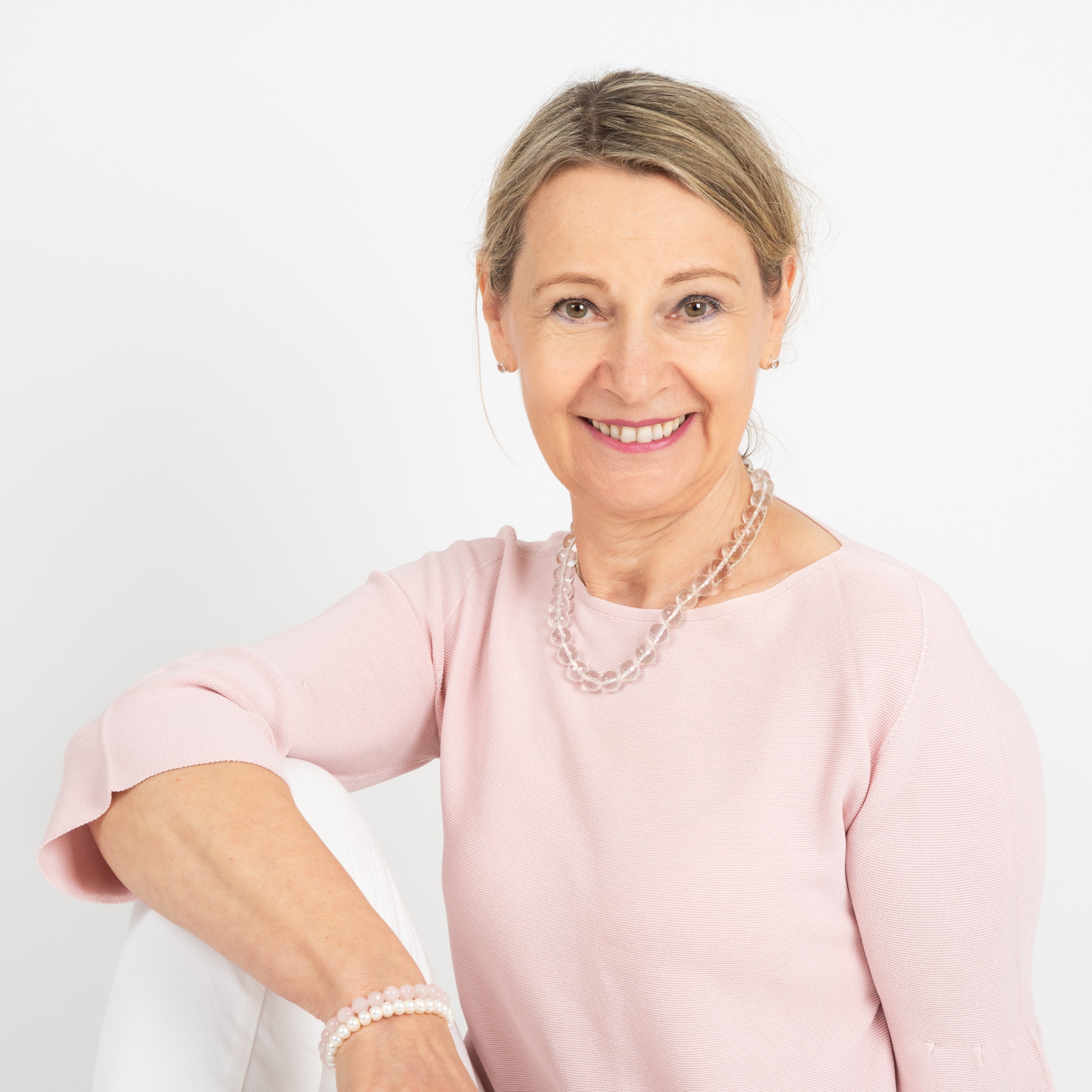 Korallenkette rosa mit weißen Perlmutt Kugeln