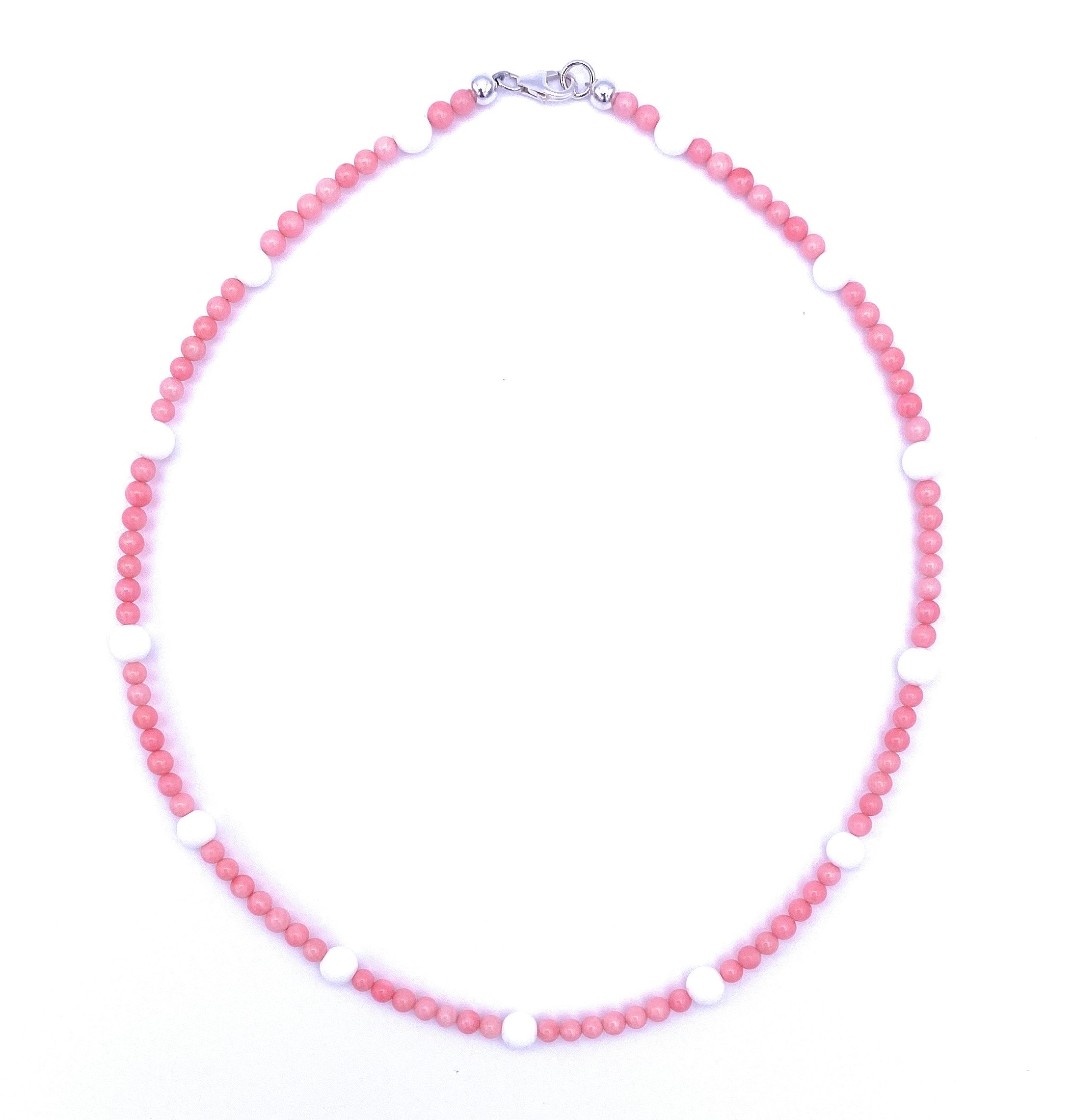 Korallenkette rosa mit weißen Perlmutt Kugeln