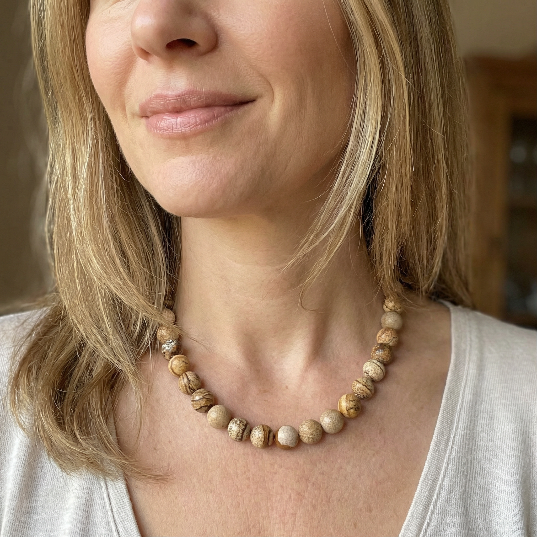 Landschafts-Jaspis Kugel Halskette 12mm