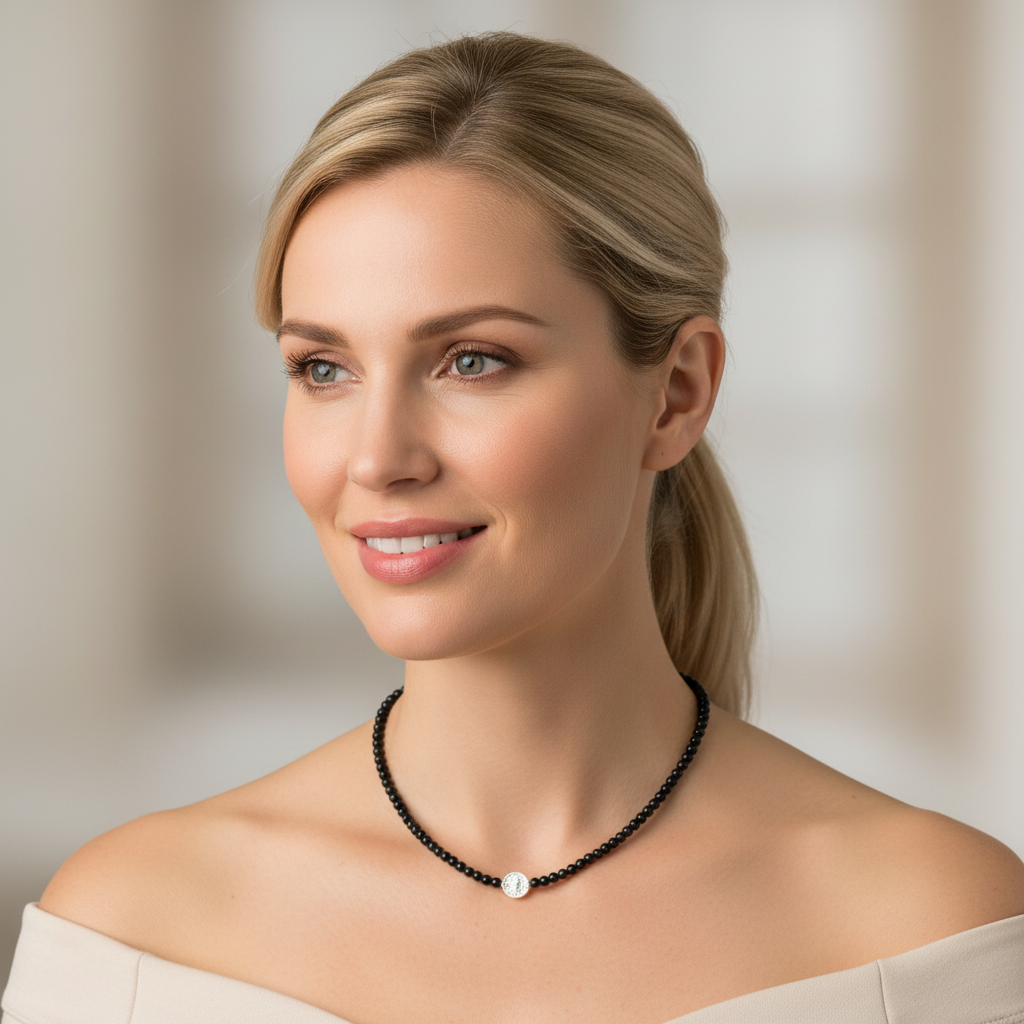 Onyx Kugel Halskette 4mm mit Bergkristall Kugel