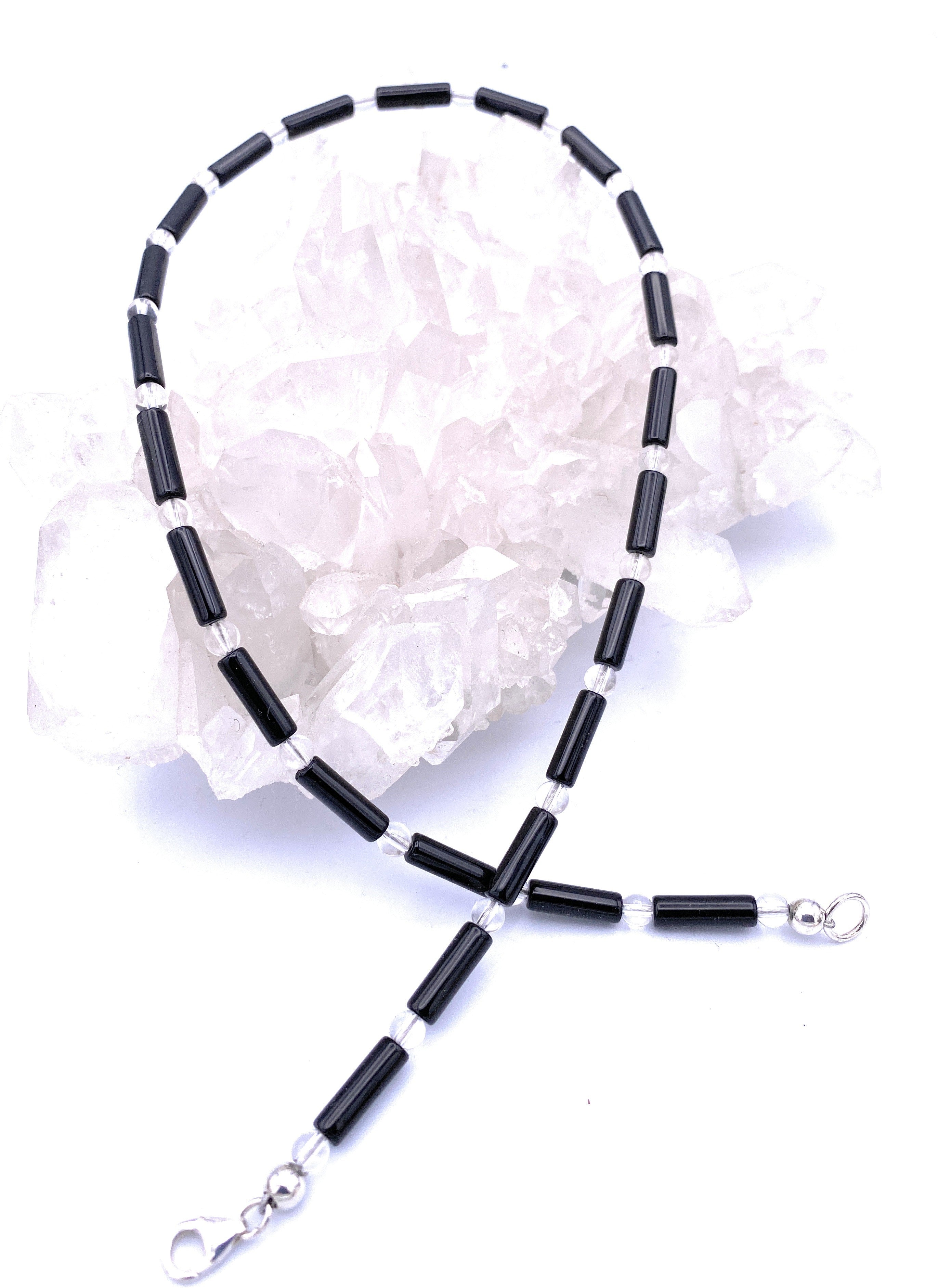 Onyx Walzenkette mit Berkristall-Kugeln
