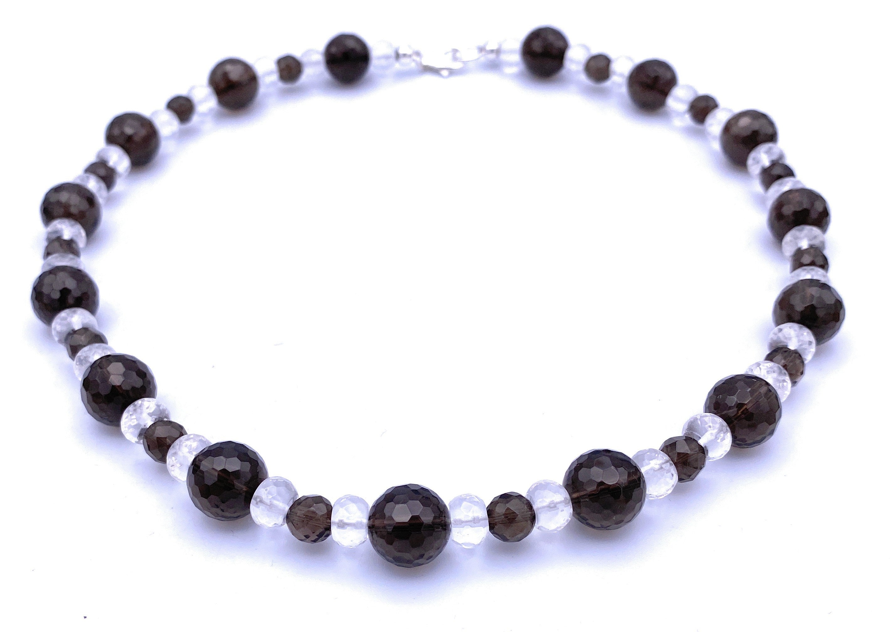 Facettierte Rauchquarz Halskette mit Bergkristall