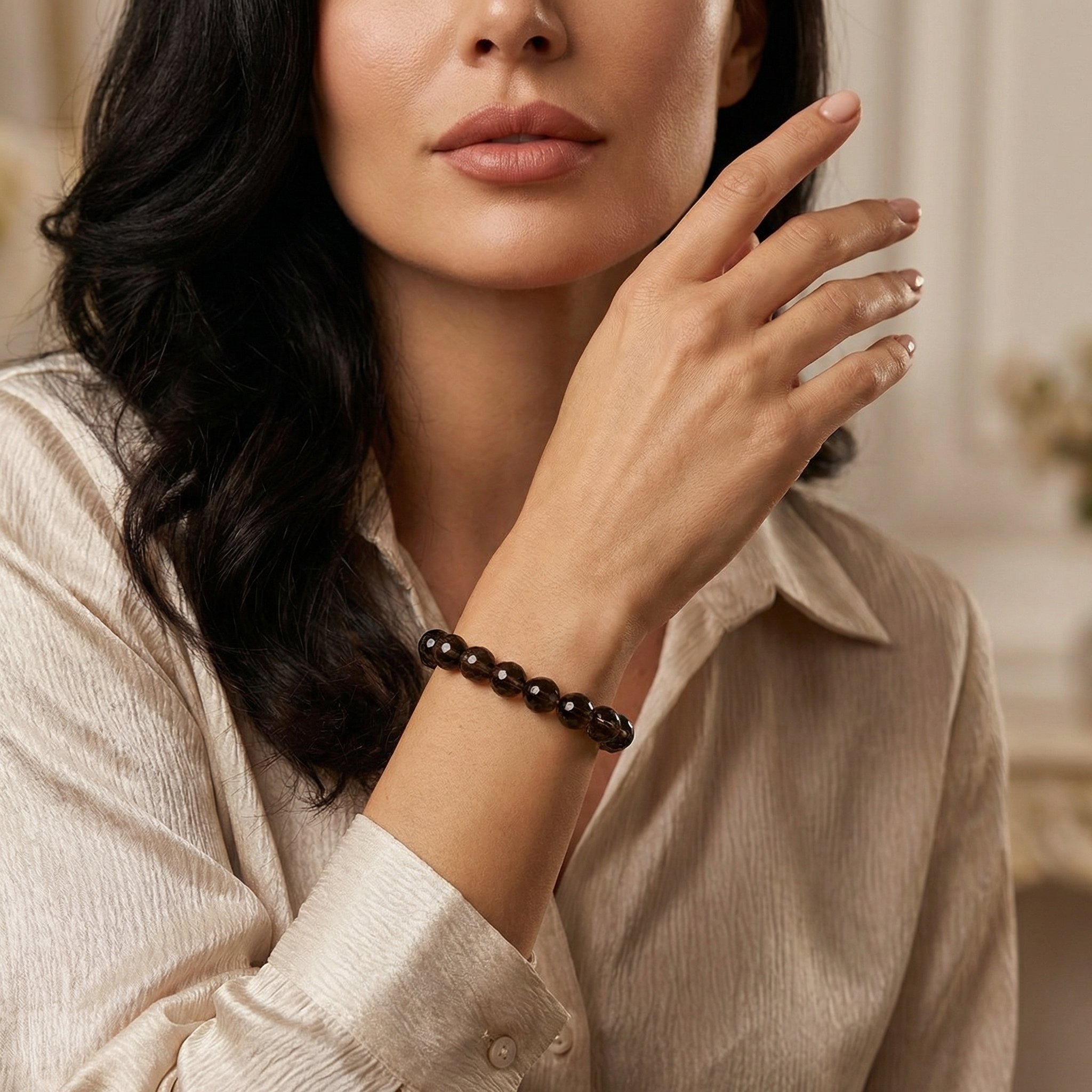 Facettiertes Rauchquarz Armband 10mm