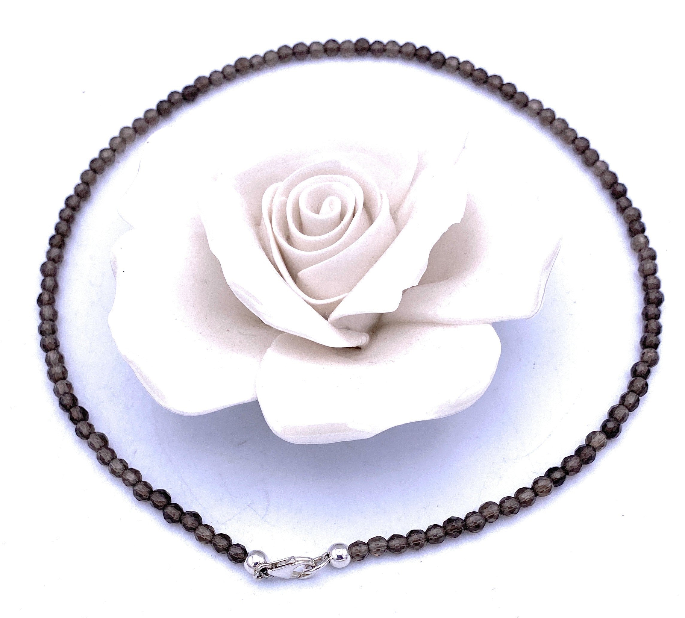 Facettierte Rauchquarz Kugel Halskette 4mm