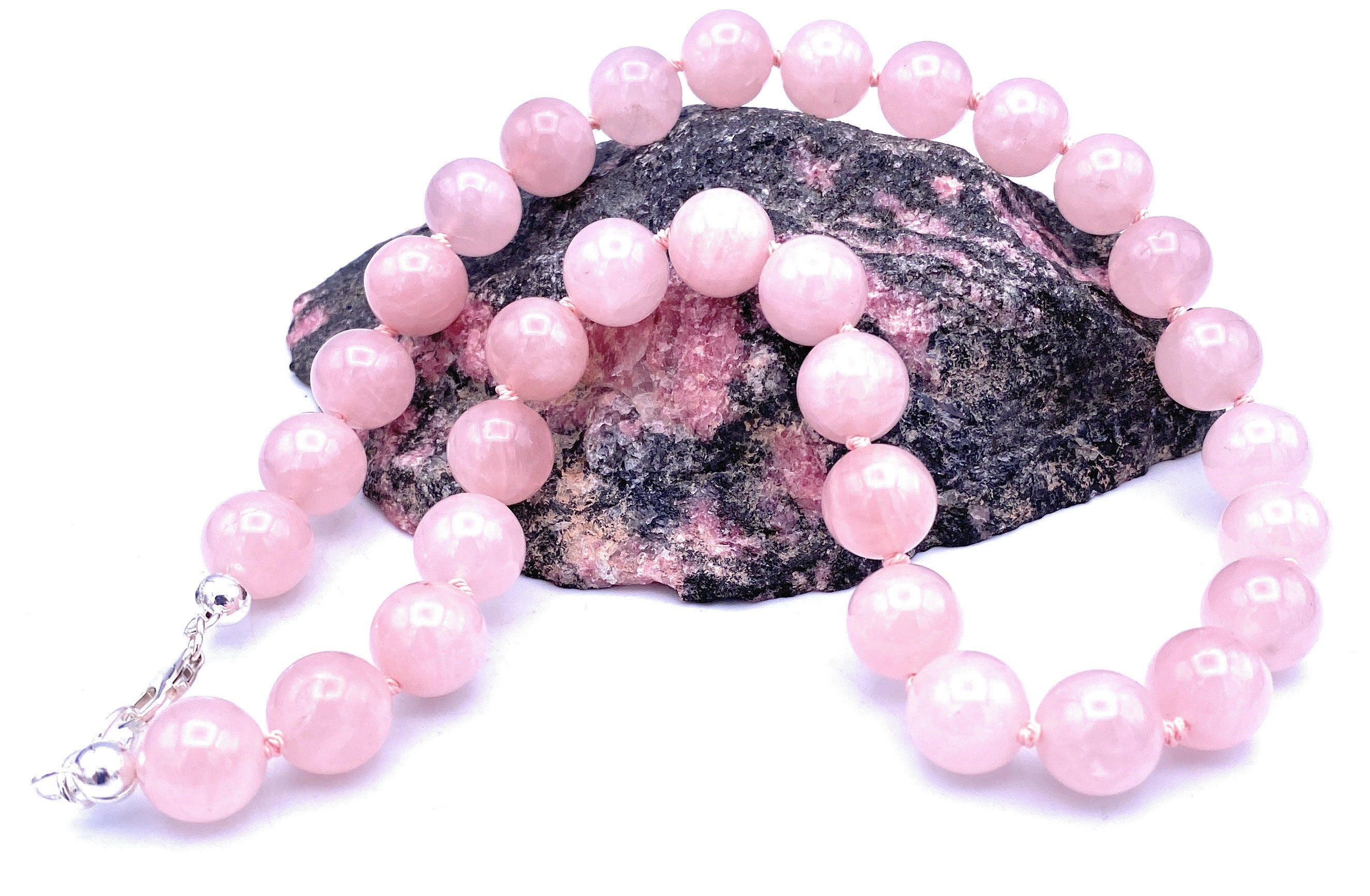 Rosenquarz Halskette 12 mm