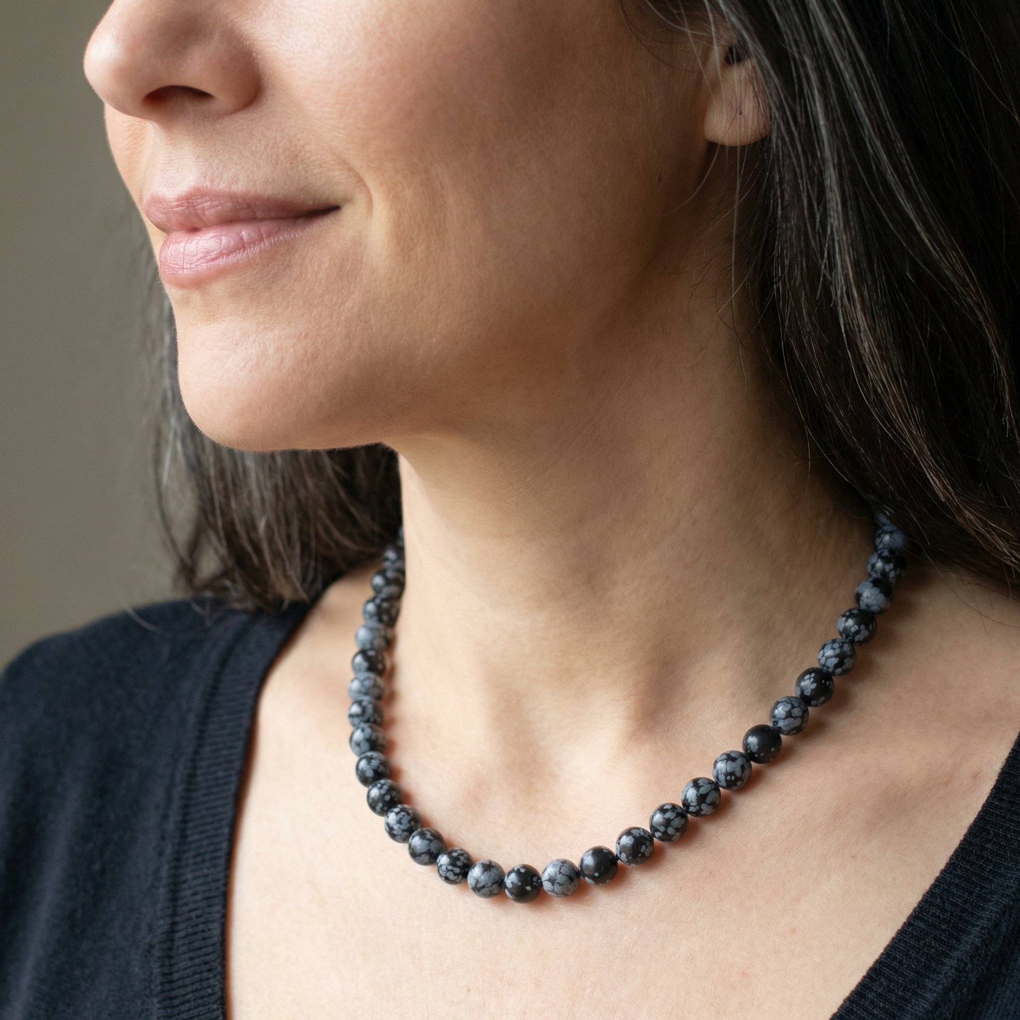 Schneeflocken-Obsidian Halskette 10mm