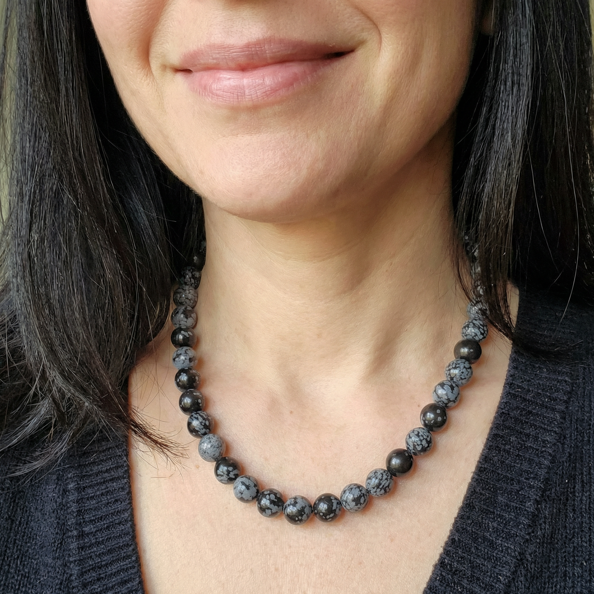 Schneeflocken-Obsidian Halskette 12mm