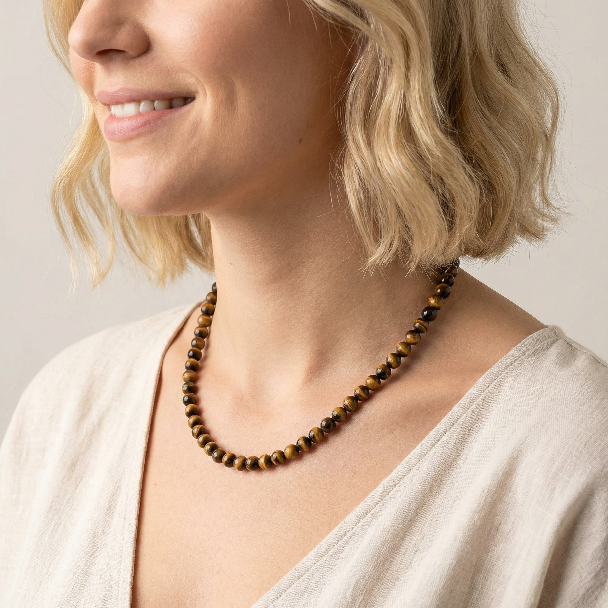 Tigerauge Kugel Halskette 6mm