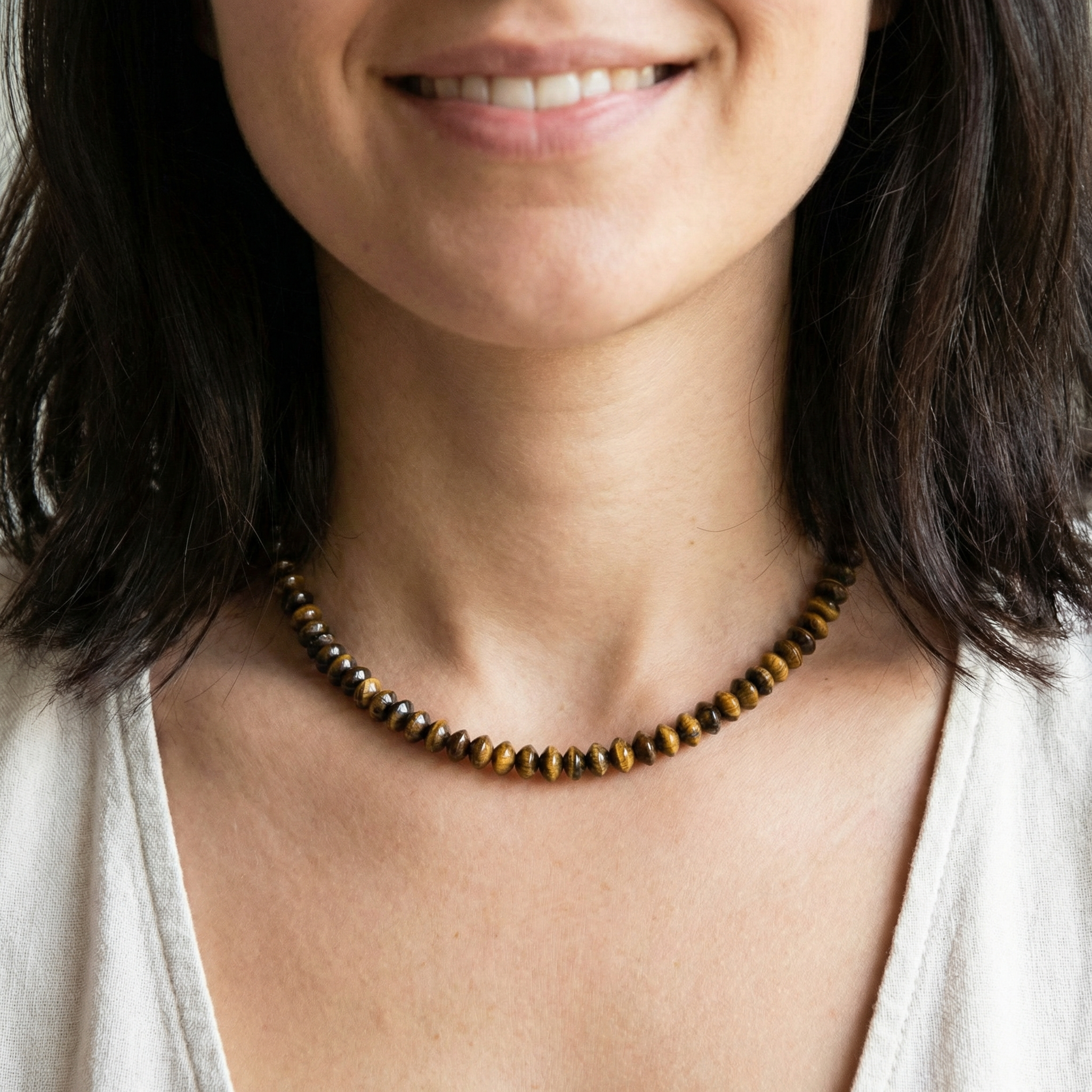 Tigerauge Linsen Halskette 8mm